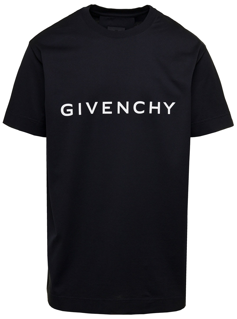 Shop Givenchy Black Crewneck T-shirt With Contrasting Logo Print In Cotton Man