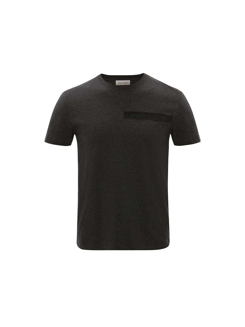 Alexander McQueen Man T-shirt With Selvedge Logo Band In Charcoal
