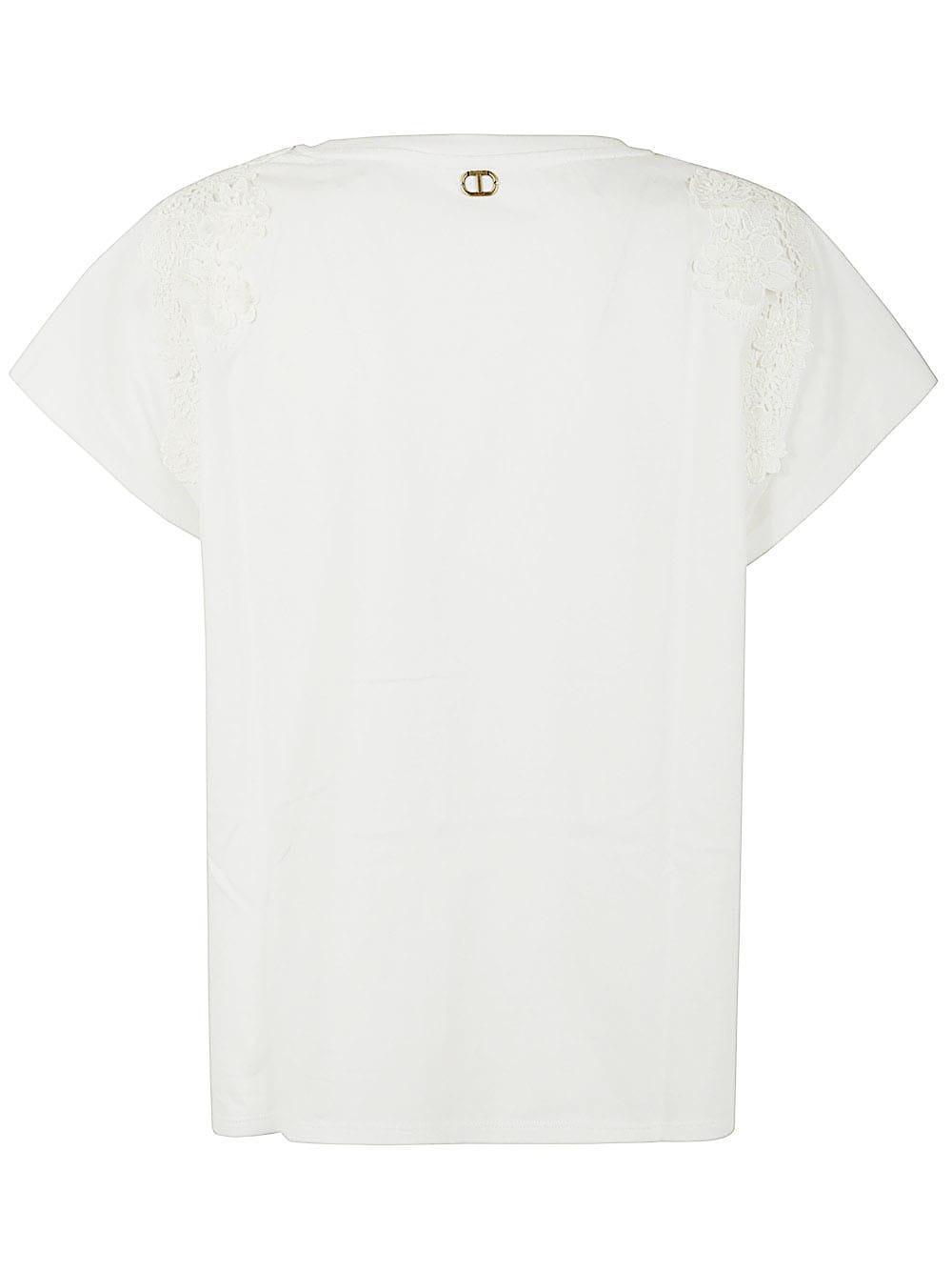 Shop Twinset Short Sleeve T-shirt With Embroidered Flowers In Optic White