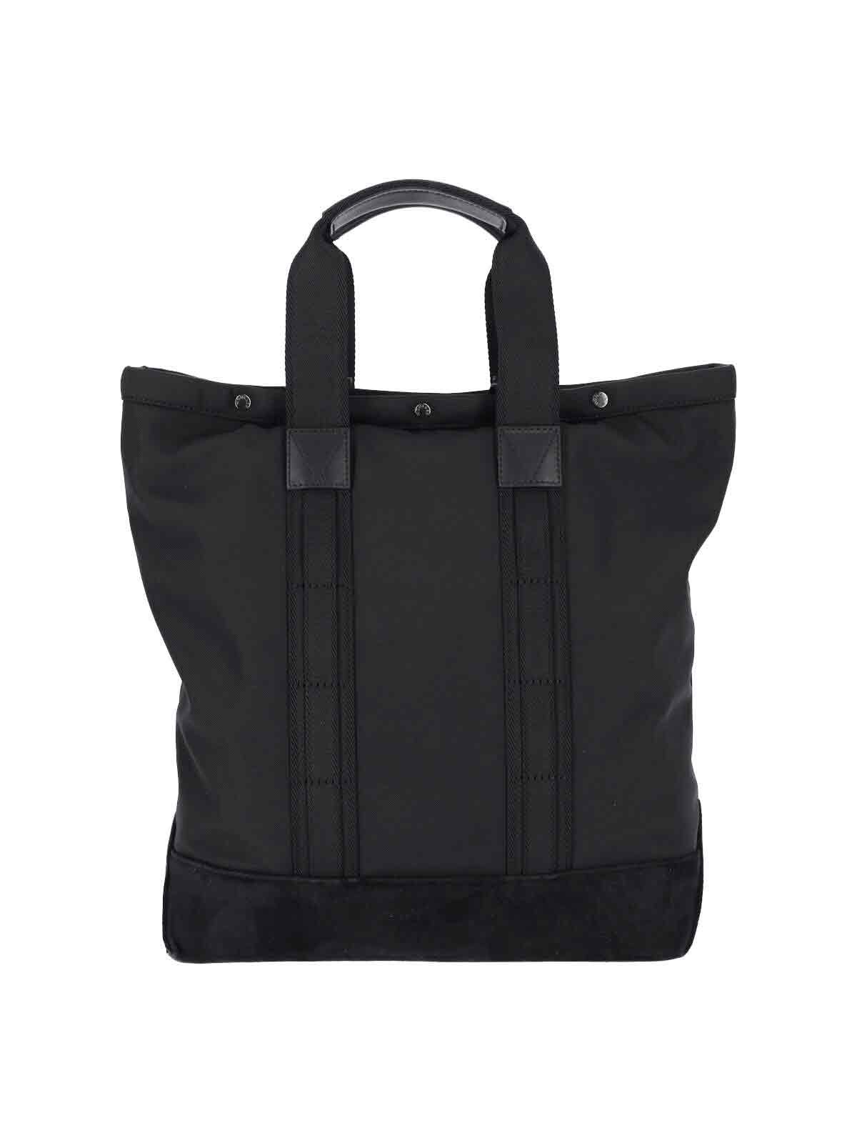 Moncler Compact Black Water-repellent Tote With Leather Accents And Jacquard Logo In Black