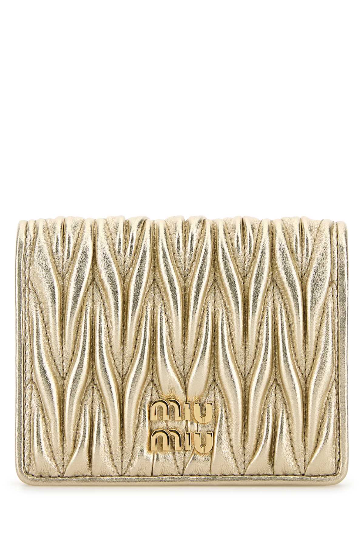 Miu Miu Gold Leather Wallet In Pirite