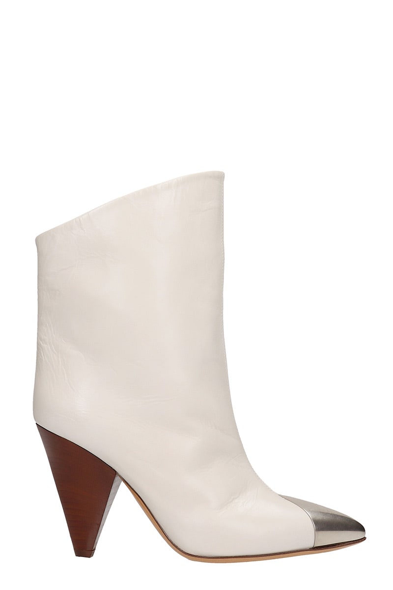 Isabel Marant Lapee High Heels Ankle Boots In White Leather