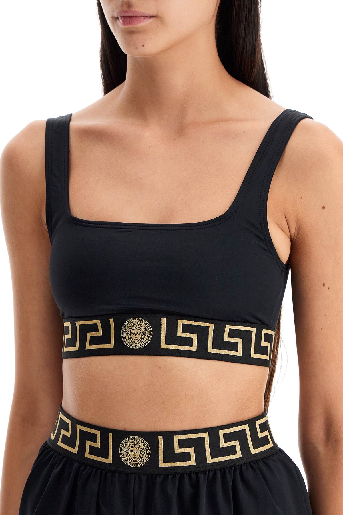 Shop Versace Top Bikini With Greek Border Trim In Black (black)