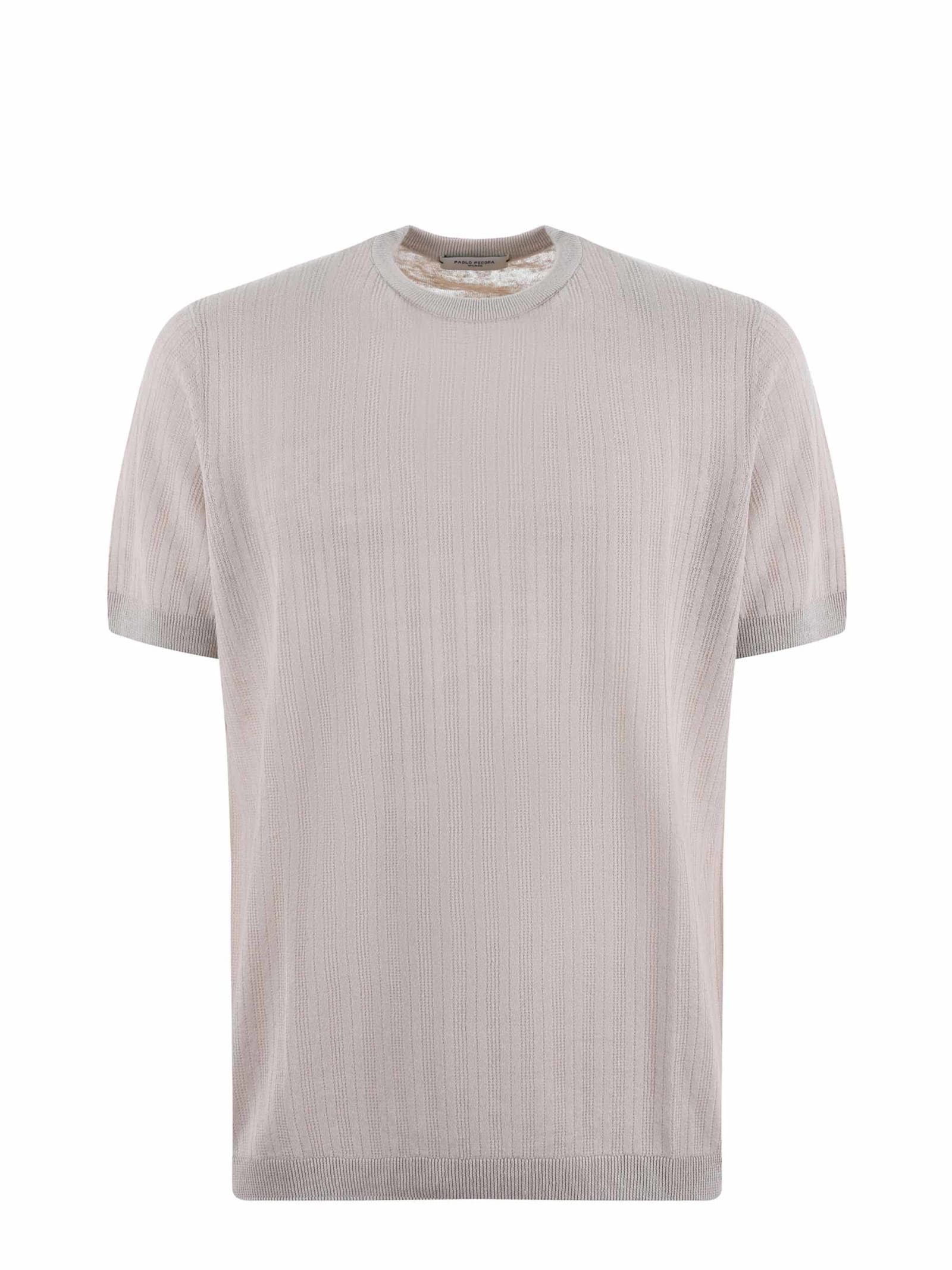 Shop Paolo Pecora T-shirt In Cotton Thread In Beige