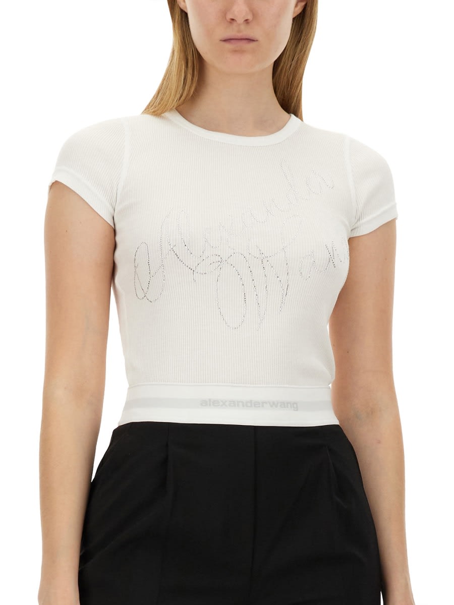 Shop Alexander Wang Rhinestone Logo T-shirt In White