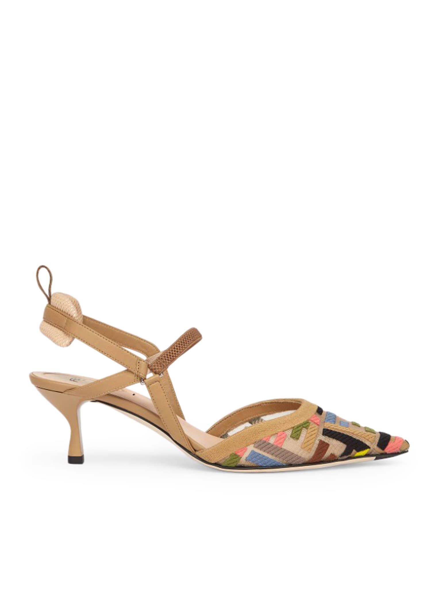 Shop Fendi Colibri Lite Ff Mesh Slingback Pumps In Gzr Nude Multicolor