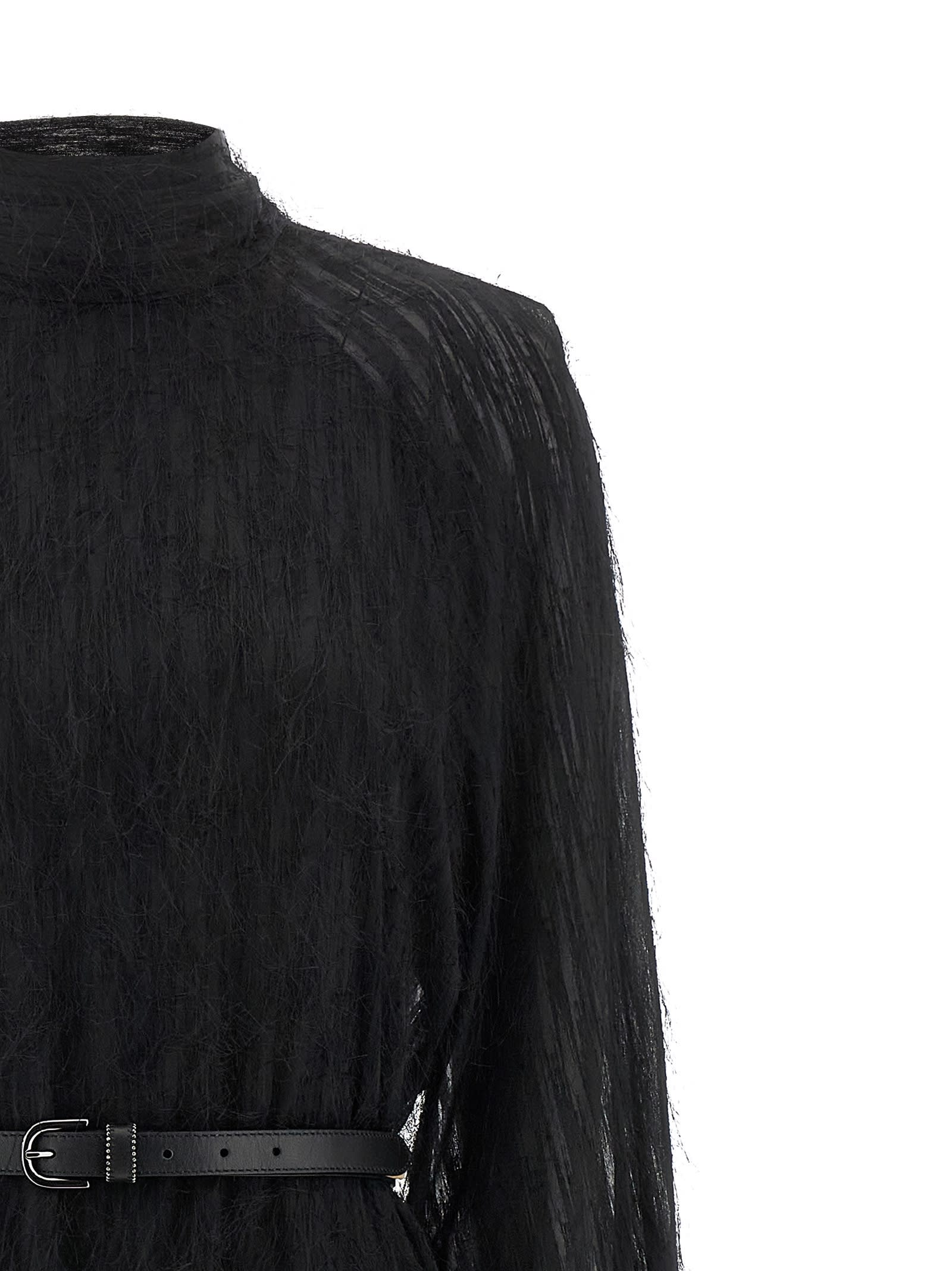 Peserico Textured Dress With Belted Waist And Sleeves In Black