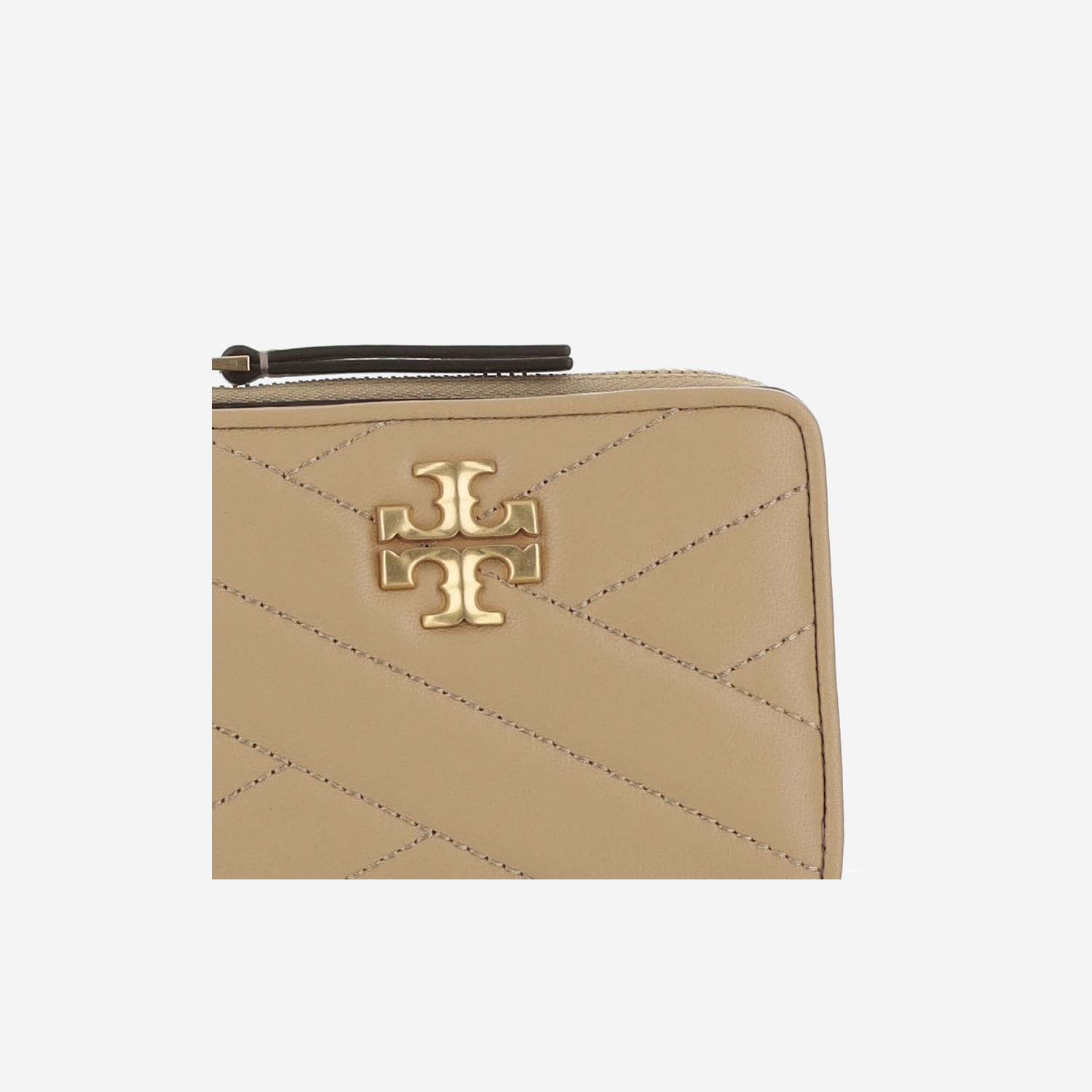 Shop Tory Burch Kira Chevron Double Wallet In Beige