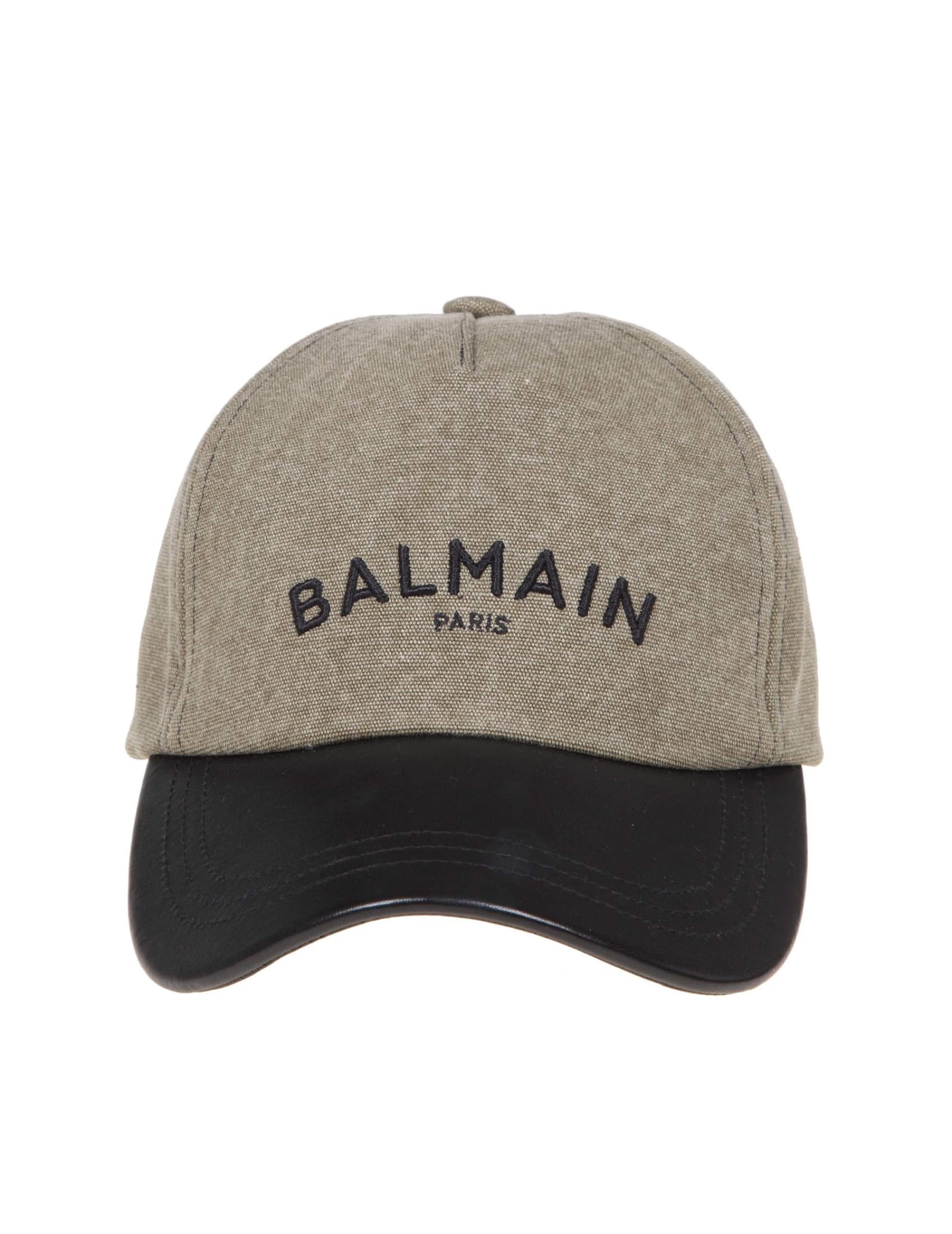 Balmain Cotton And Leather Hat With Embroidered Logo