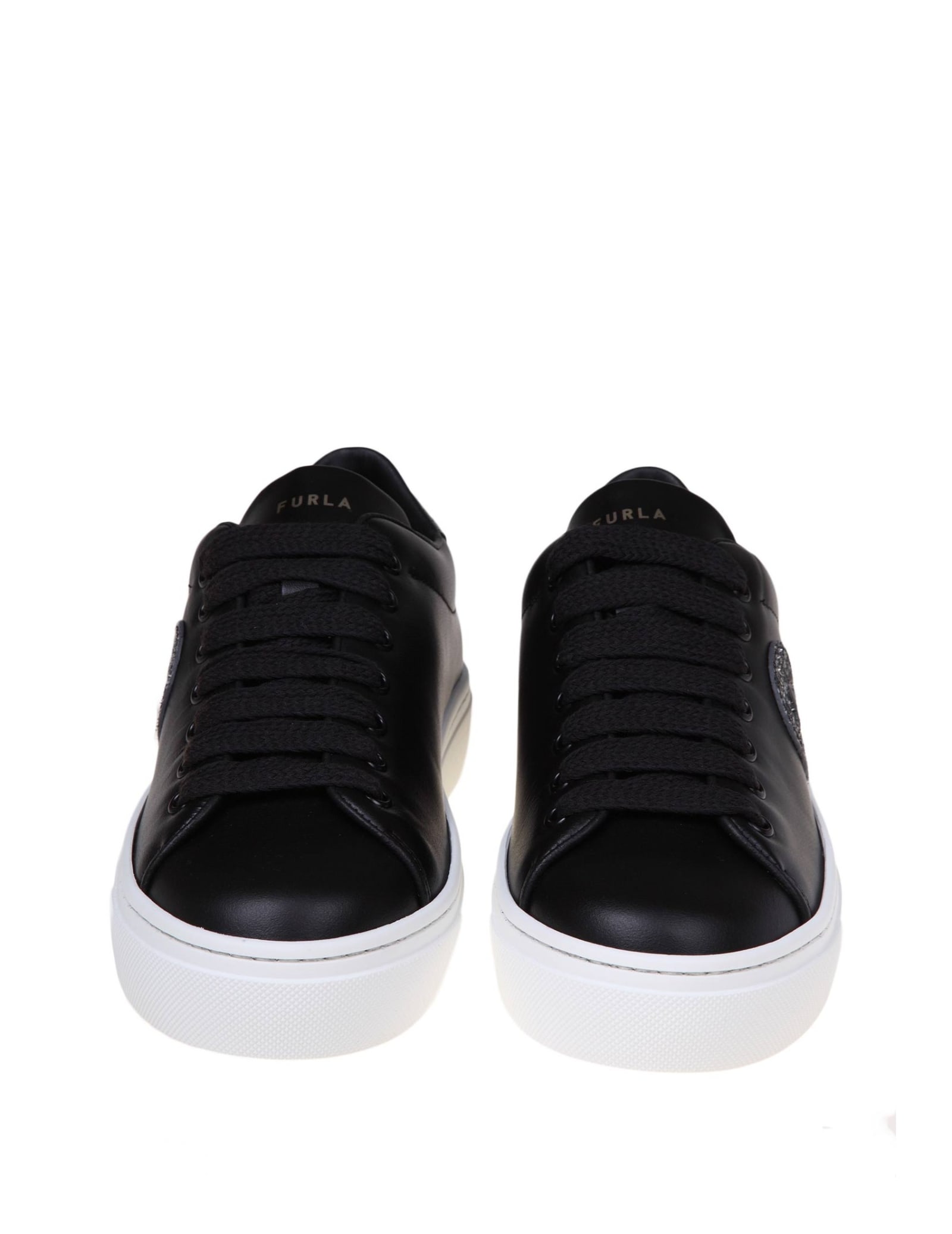 Shop Furla Joy Lace Up Sneakers In Black Leather