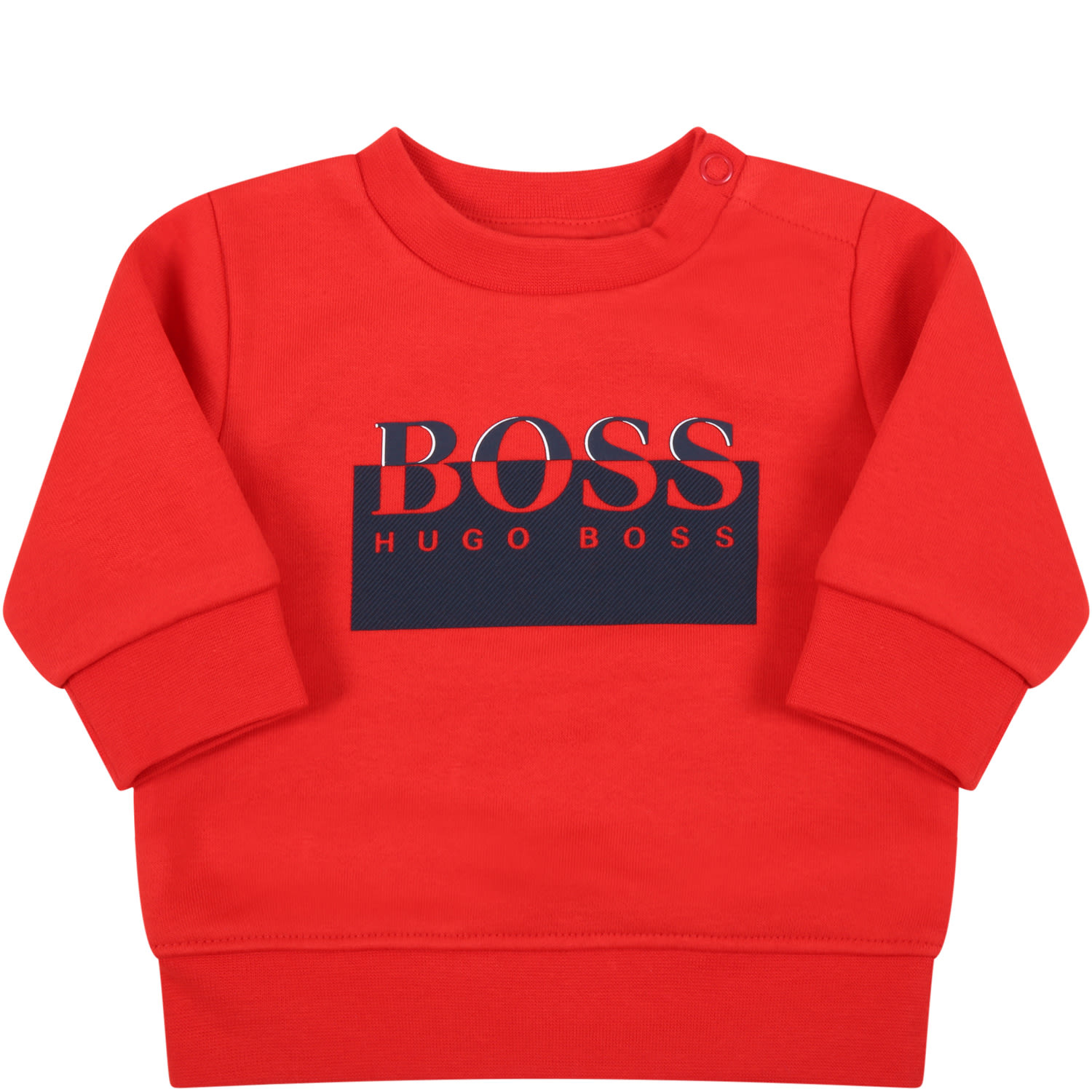 Hugo Boss Red Sweatshirt For Baby Boy With Blue Logo