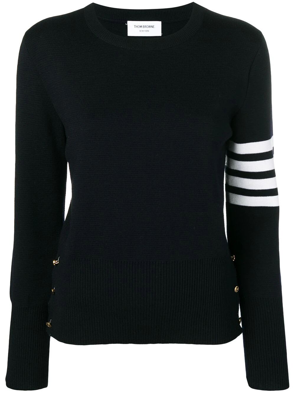 Shop Thom Browne Milano Stitch Classic Crew Neck Pullover With 4 Bar In Navy