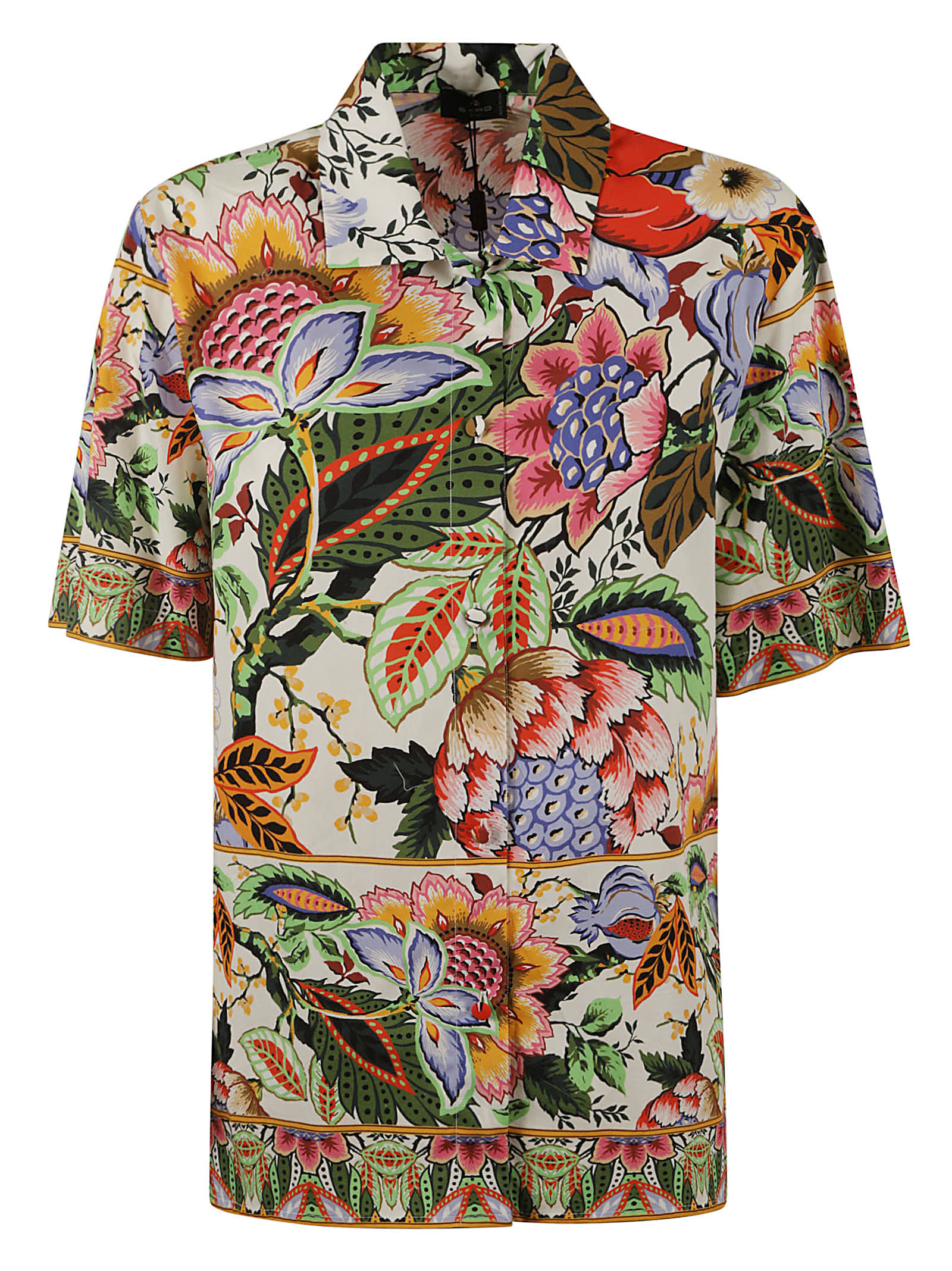 Shop Etro Floral Print Shortsleeved Shirt In White