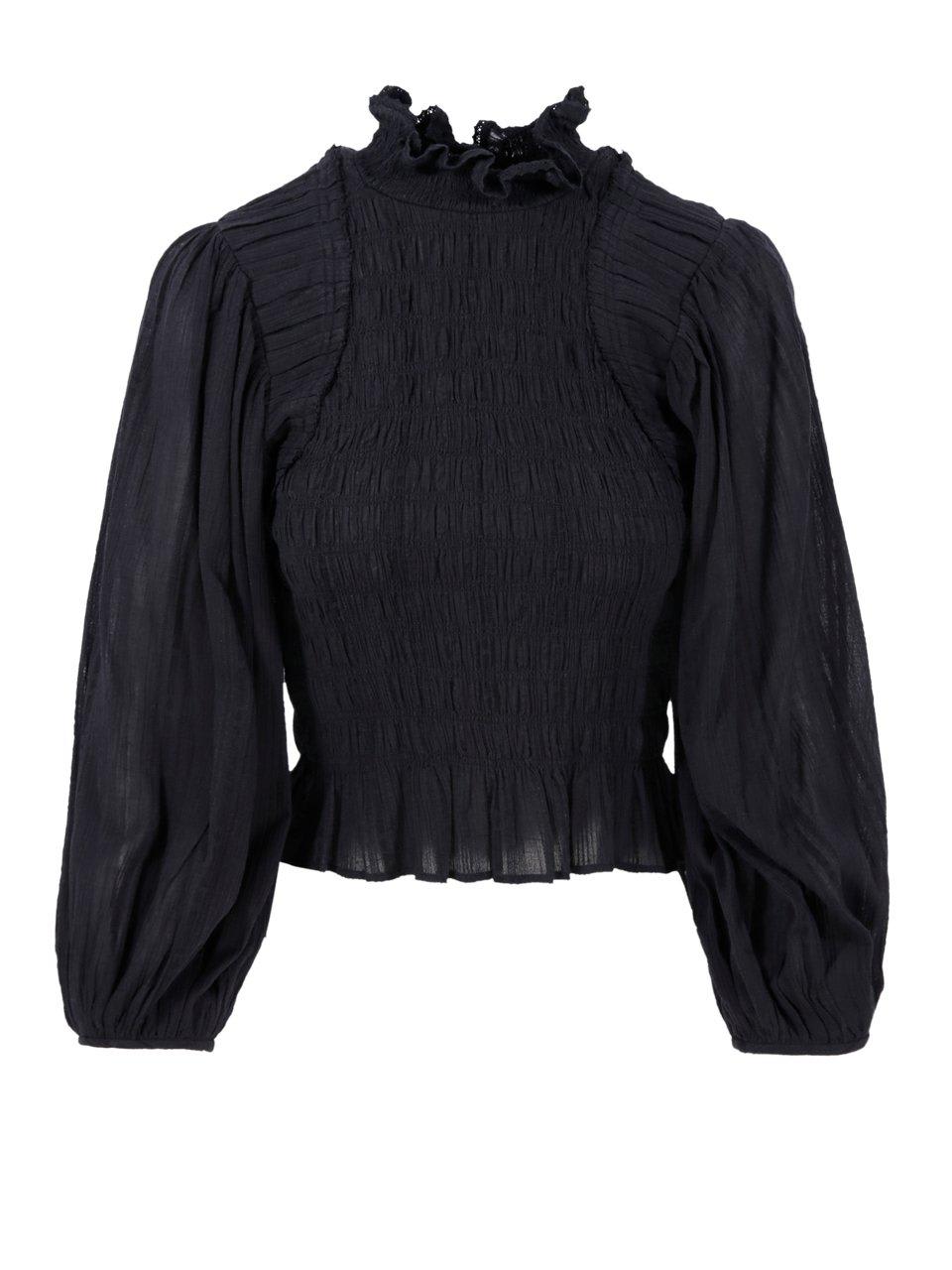 Shop Marant Etoile Idris Ruffle-smocked Puff Sleeved Blouse In Nero