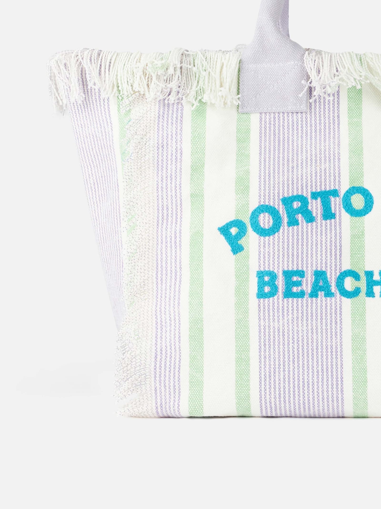 Mc2 Saint Barth Porto Cervo Beach Club Striped Cotton Canvas Vanity Tote Bag In Pink