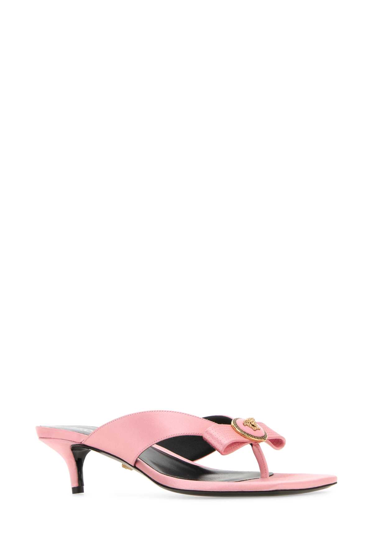 Shop Versace Pink Satin Gianni Ribbon Thong Mules In Englishrosegold