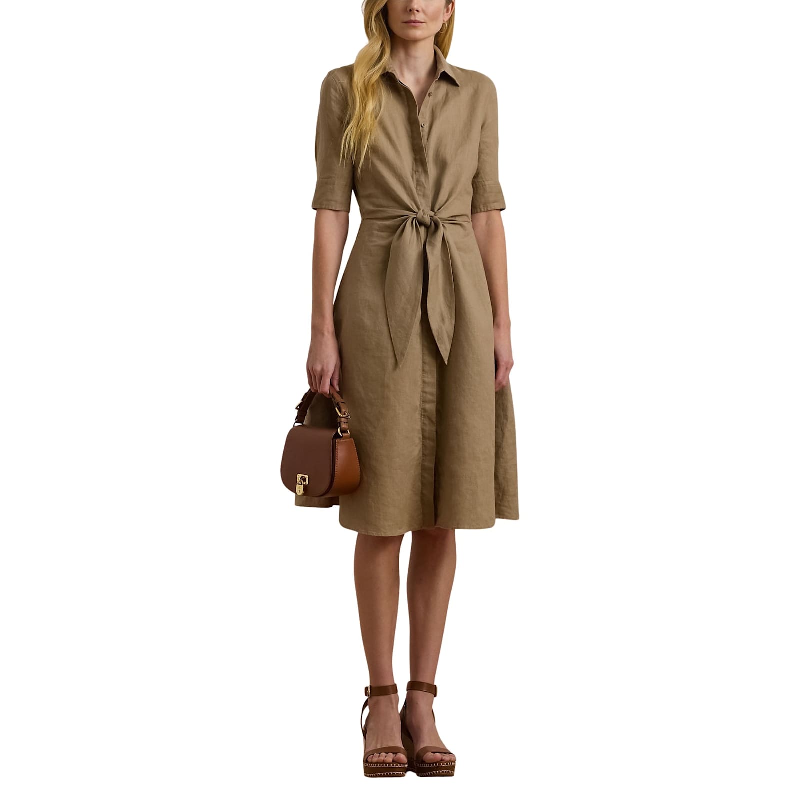 Ralph Lauren Wakana Elbow Sleeve Day Dress In Neutral