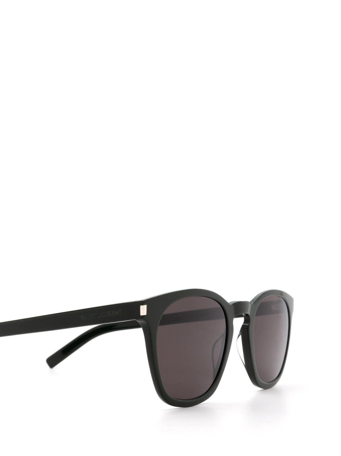 Shop Saint Laurent Sl28 Slim Sunglasses In 005 Green Green Black