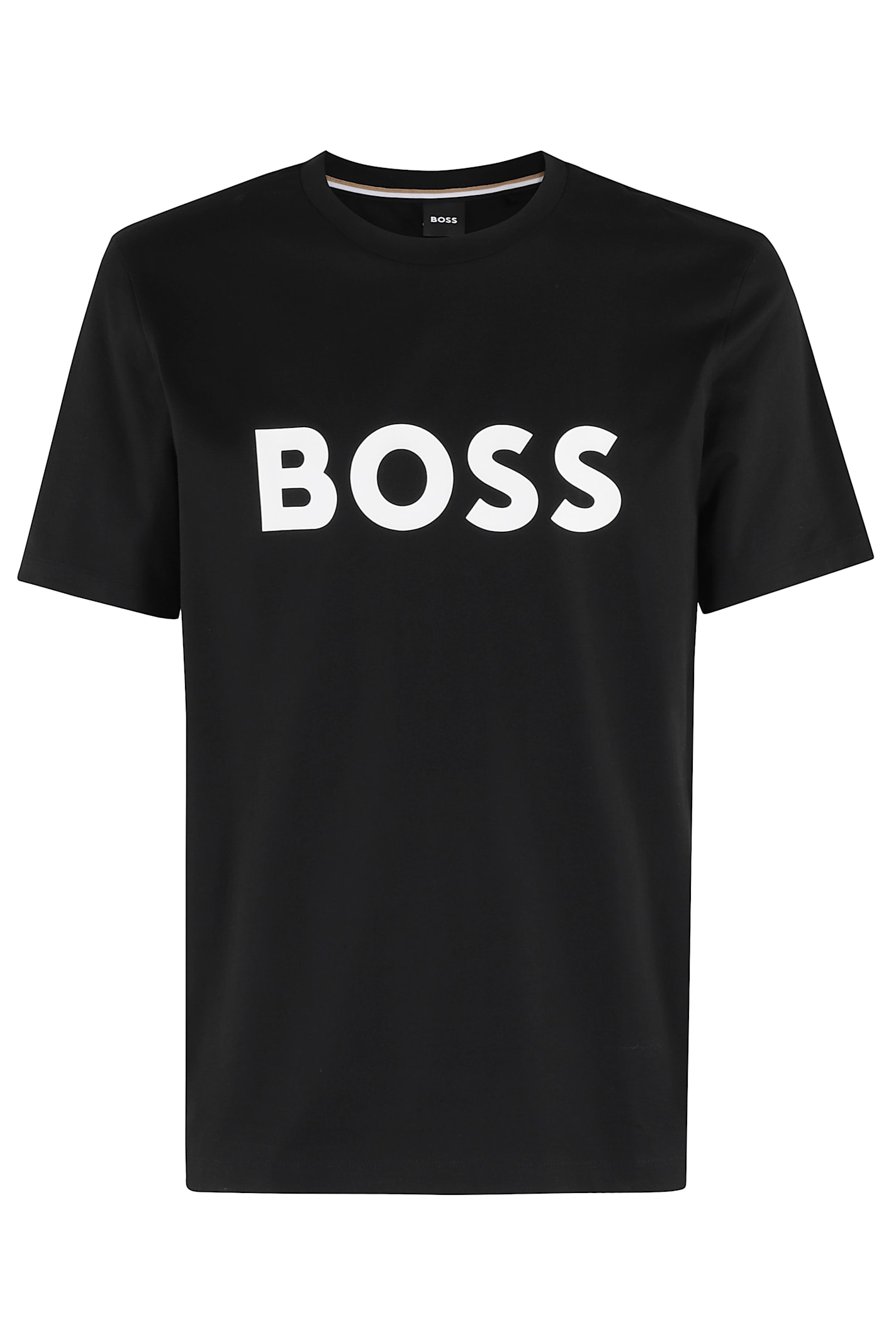Hugo Boss Cotton-jersey T-shirt With Curved-logo Print In Black