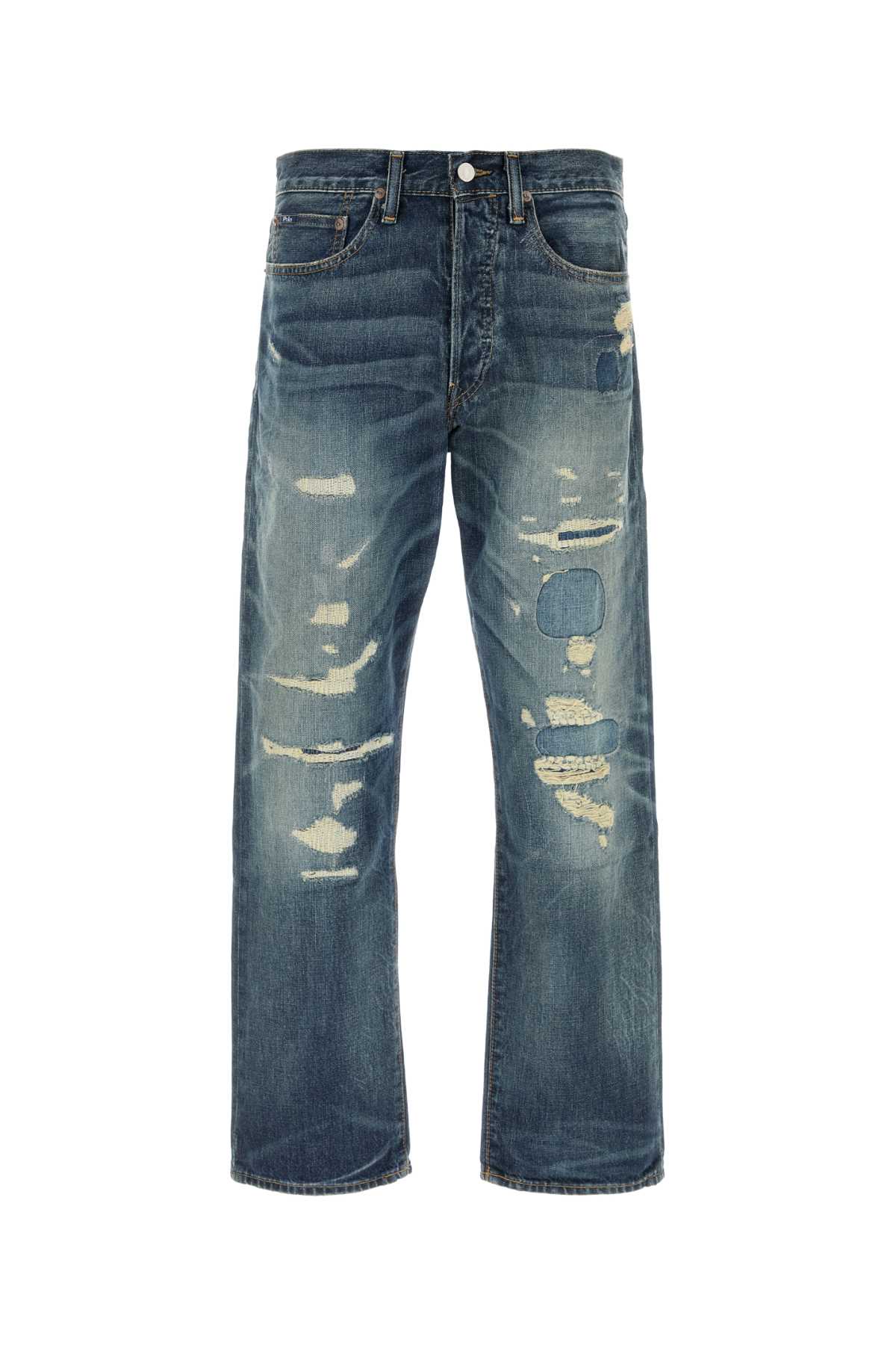 Polo Ralph Lauren Distressed Five-pocket Denim Trousers In Blue