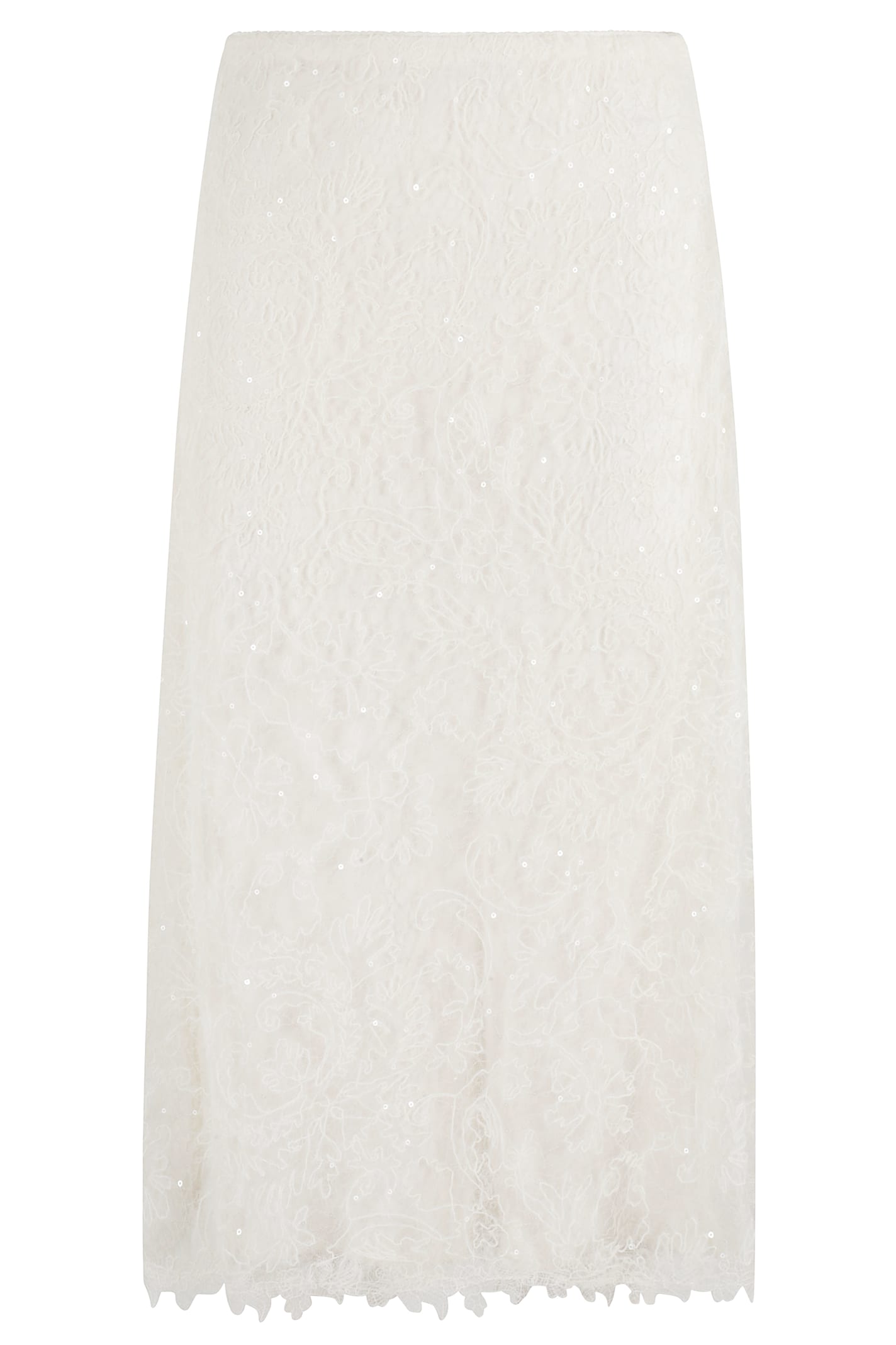 Ermanno Firenze Bead-embellished Lace Midi Skirt In White