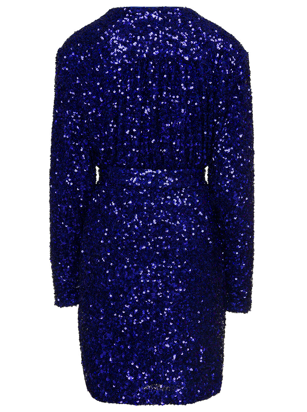 Shop Rotate Birger Christensen Mini Blue Wrap Dress With All-over Sequins In Stretch Polyester Woman Rotate