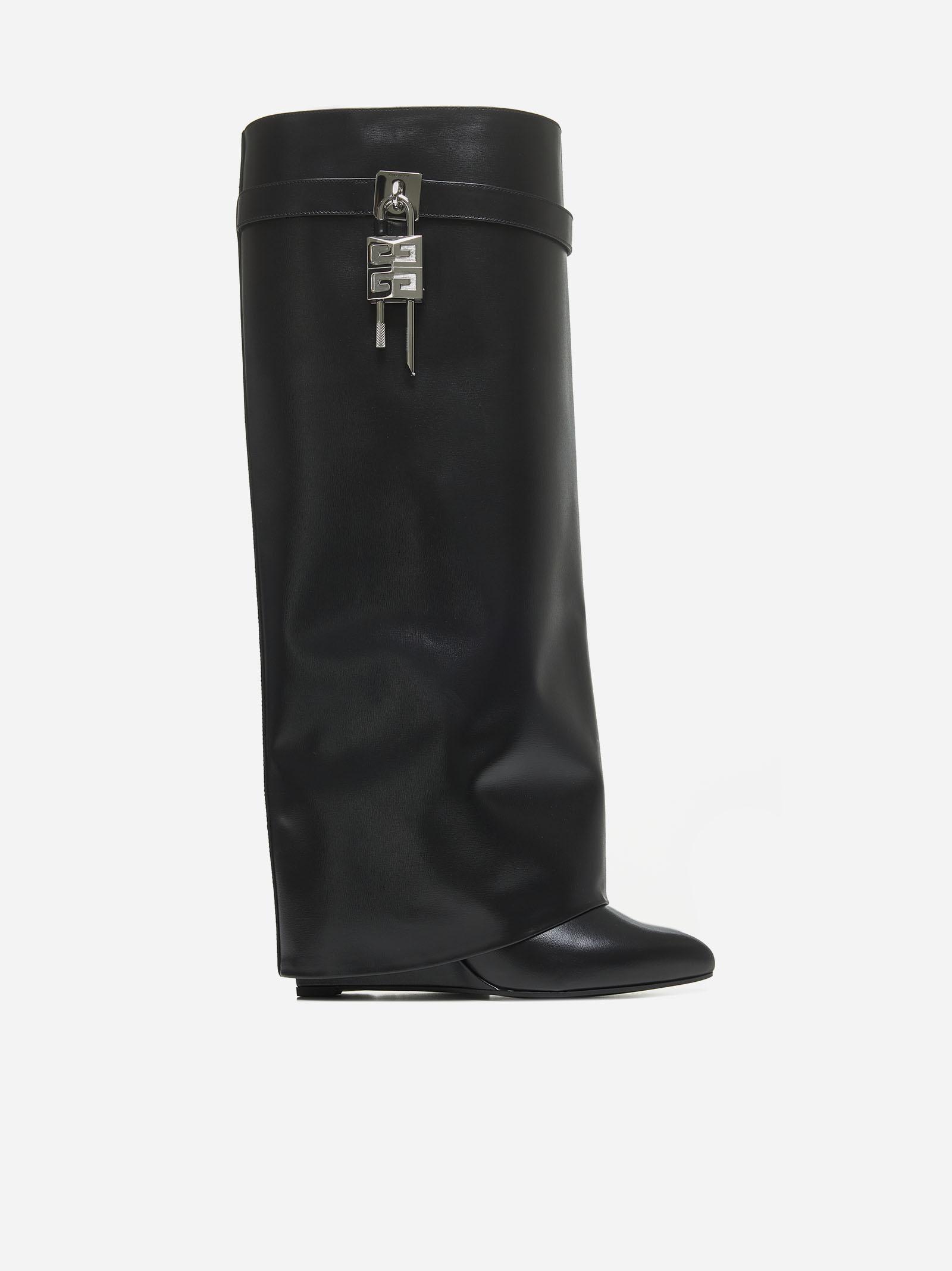 Black Leather Shark Lock Boots