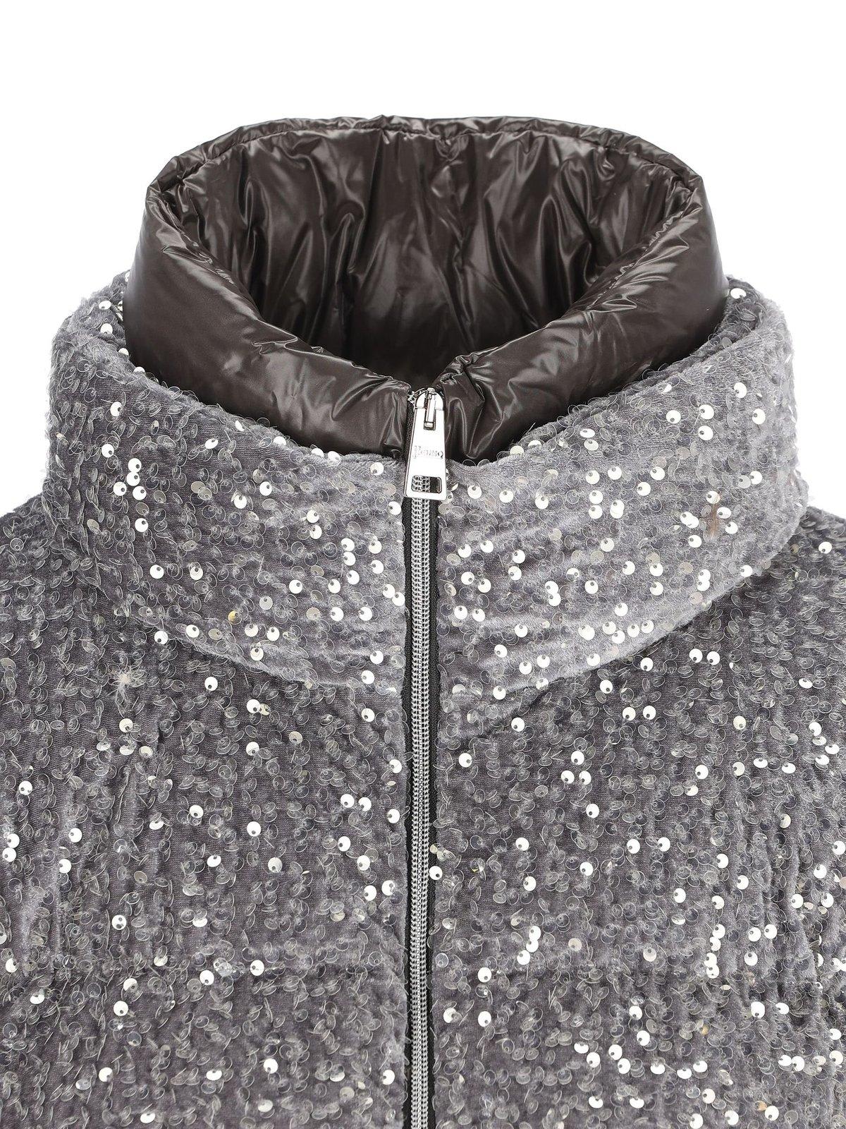 HERNO SEQUIN EMBELLISHED COAT 