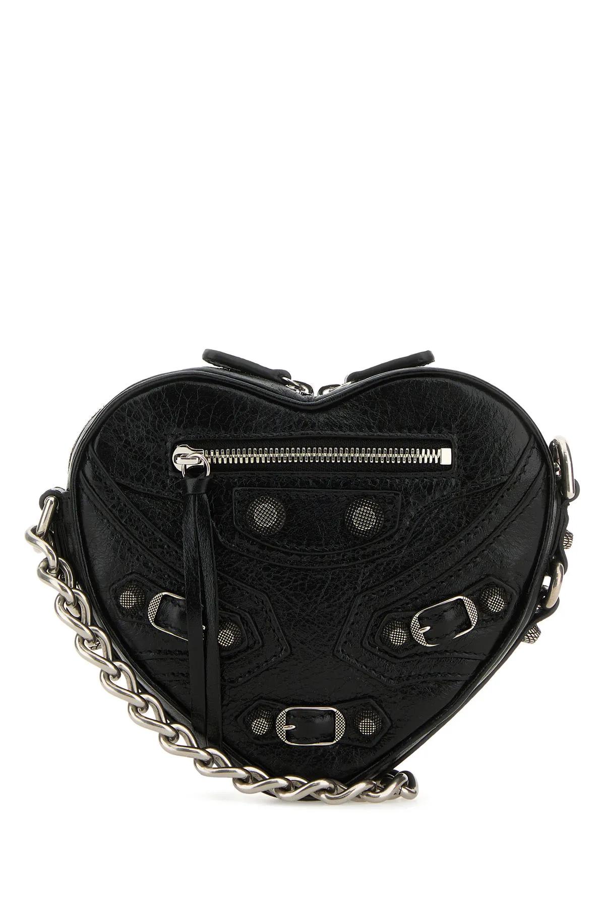 Black Leather Mini Le Cagole Heart Crossbody Bag