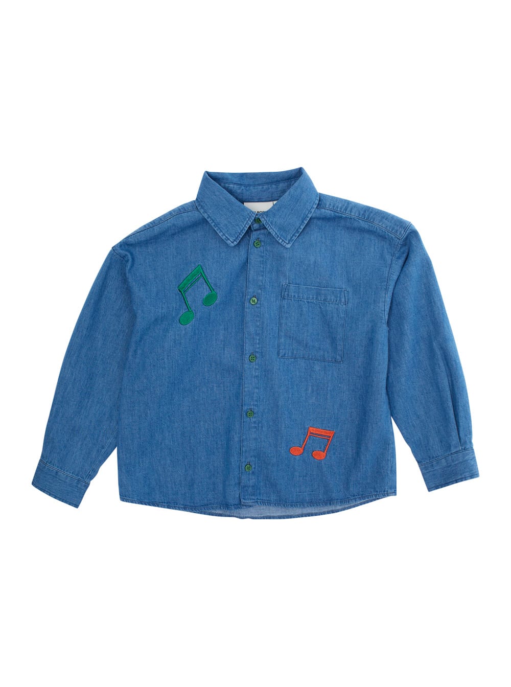 Mini Rodini Blue Shirt With Embroidery On The Front In Denim Boy In Blu