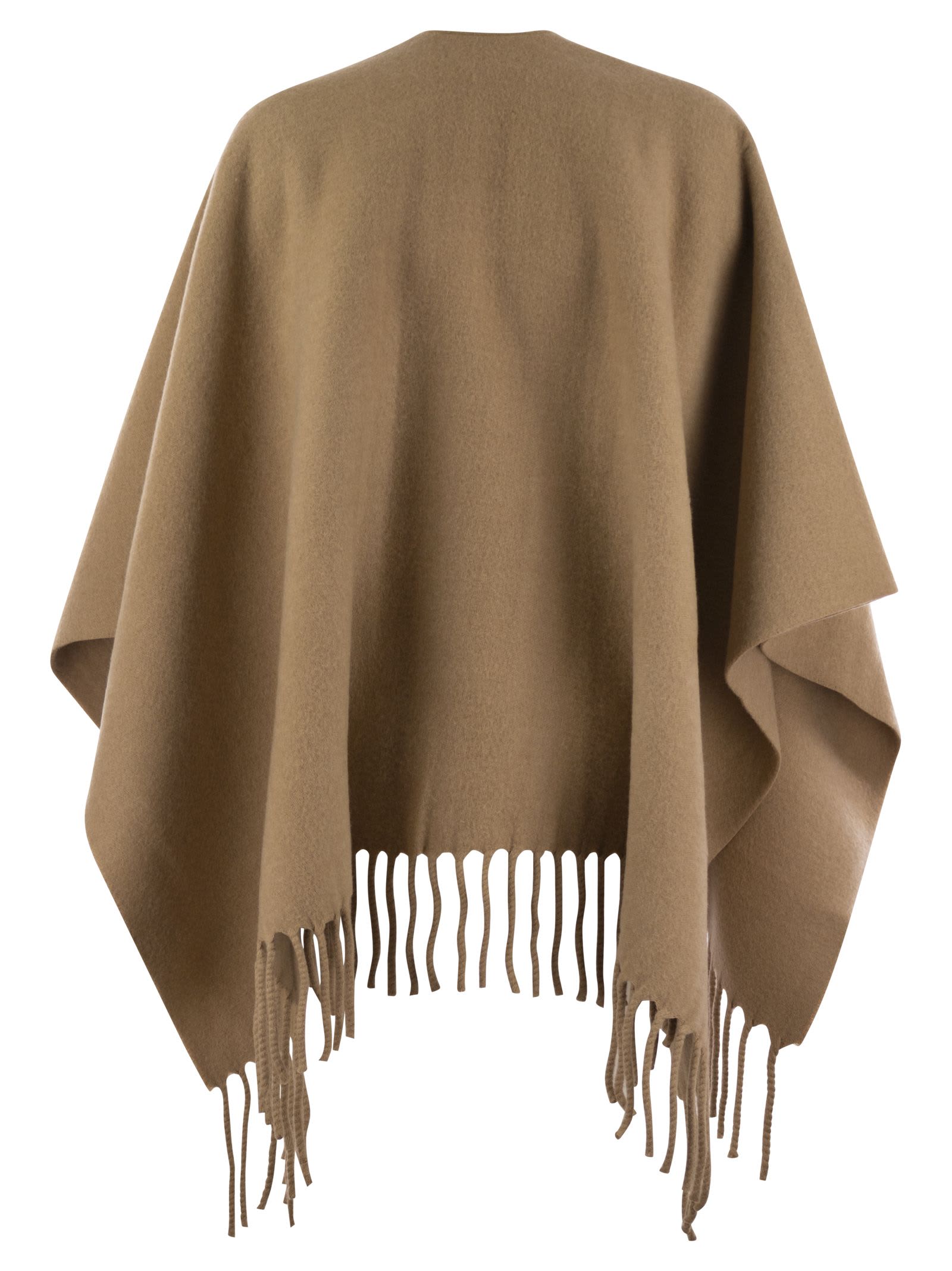 Shop Fabiana Filippi Wool Fringed Cape In Camel