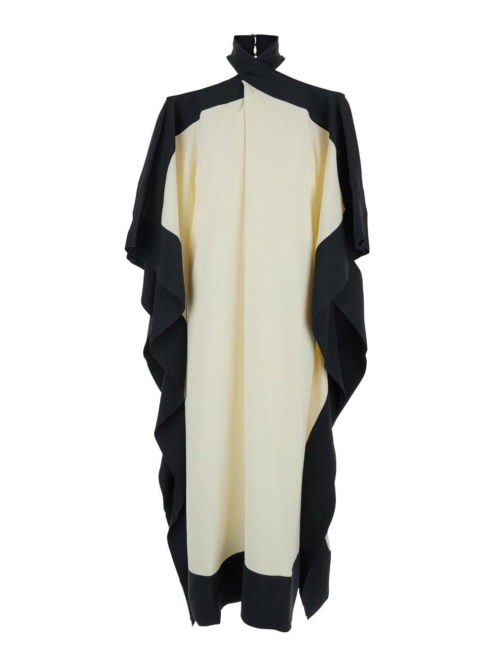 Shop Taller Marmo Ivory And Black Kaftan Dress With Cut-out On Shoulders In Acetate Blend Woman