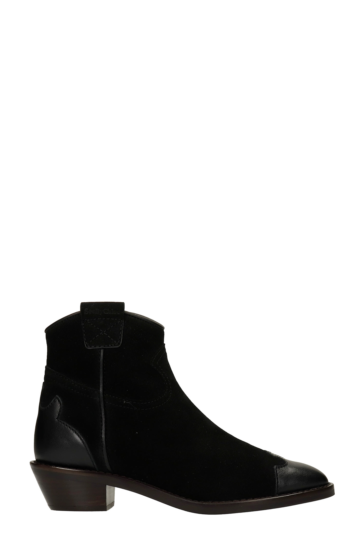 See by Chloé Effie Texan Ankle Boots In Black Suede
