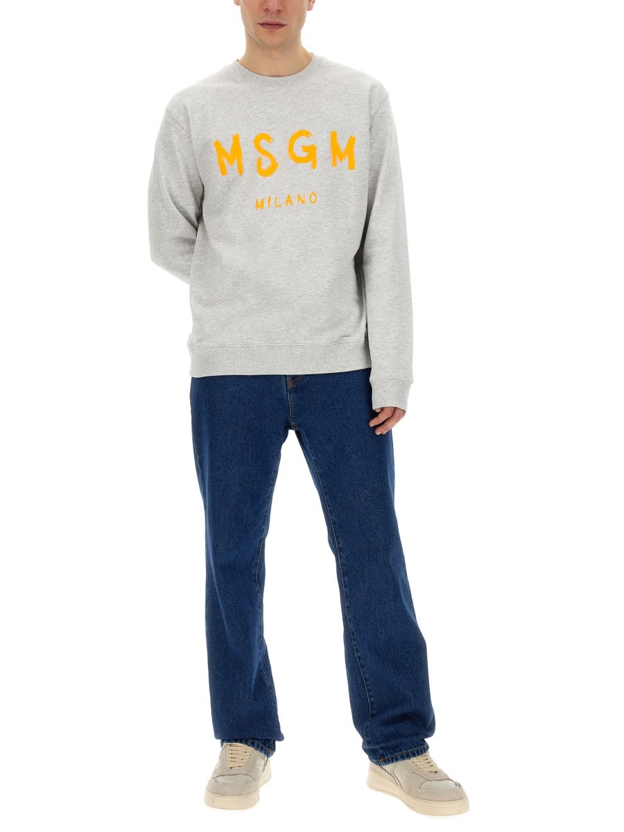 Shop Msgm Sweatshirt With Logo In Grey