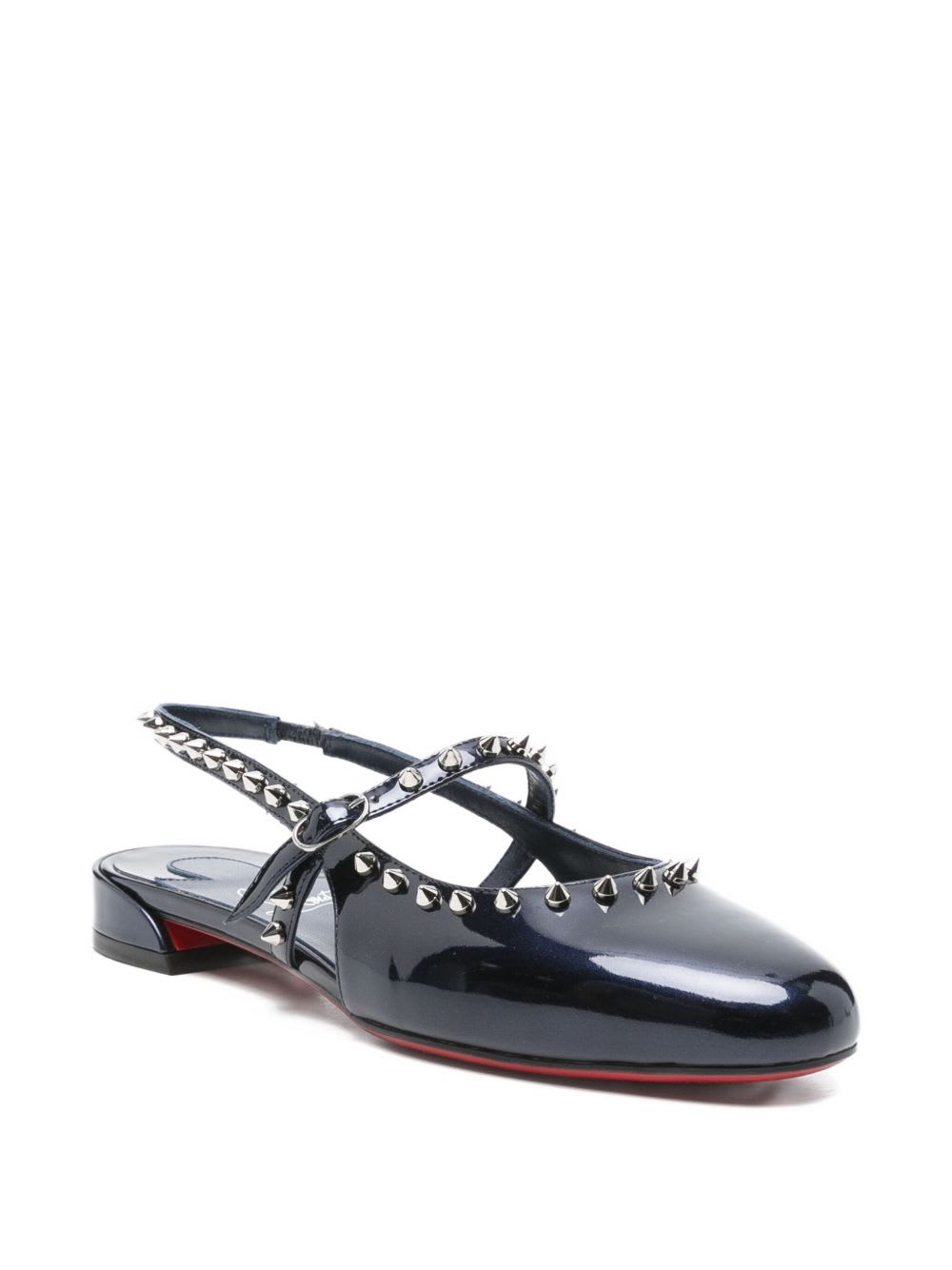 Christian Louboutin Black Patent Leather Sweet Janispikes Flat Ballerinas