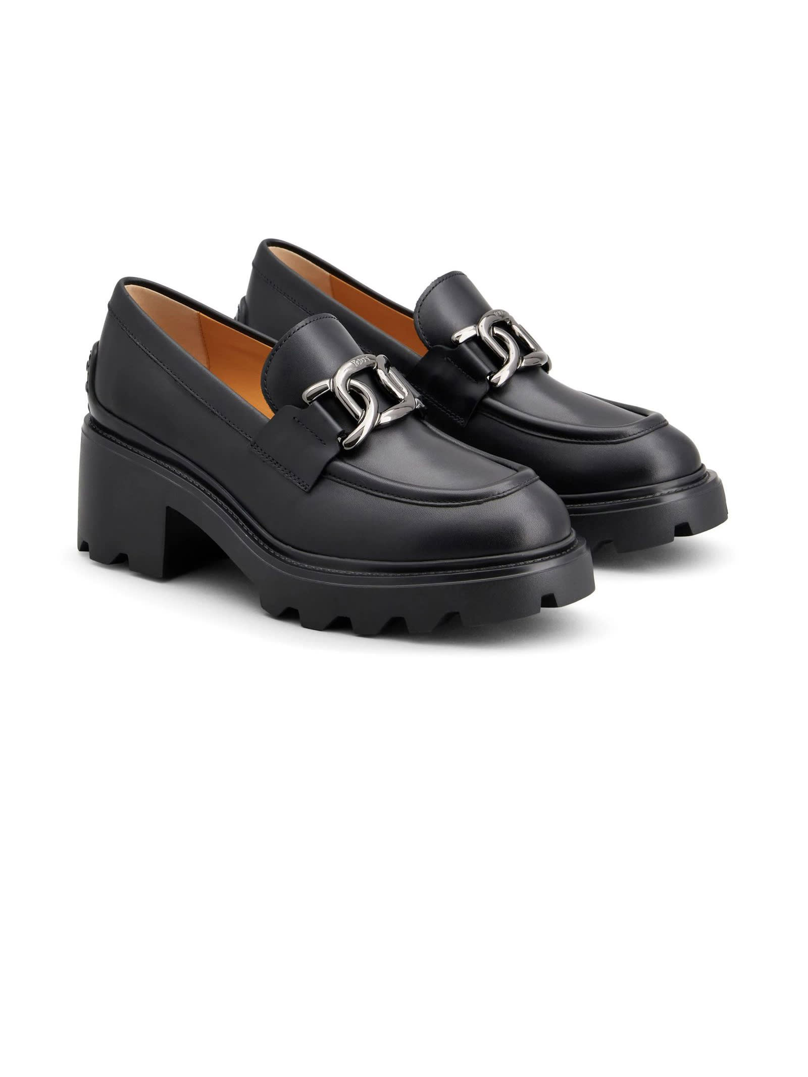 Shop Tod's Black Leather Lugged Loafers