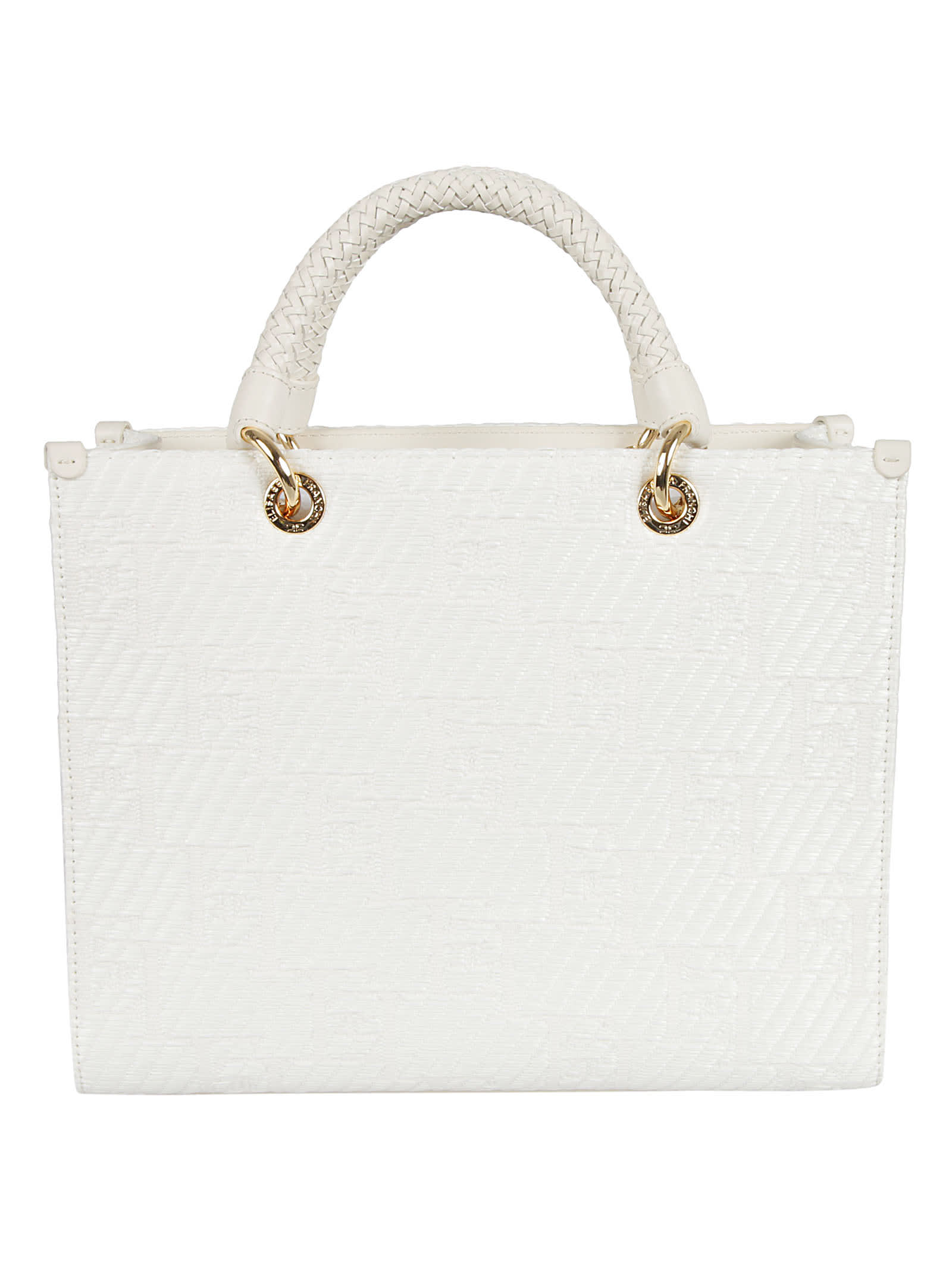 Elisabetta Franchi Woven Top Handle Patterned Tote In Avorio