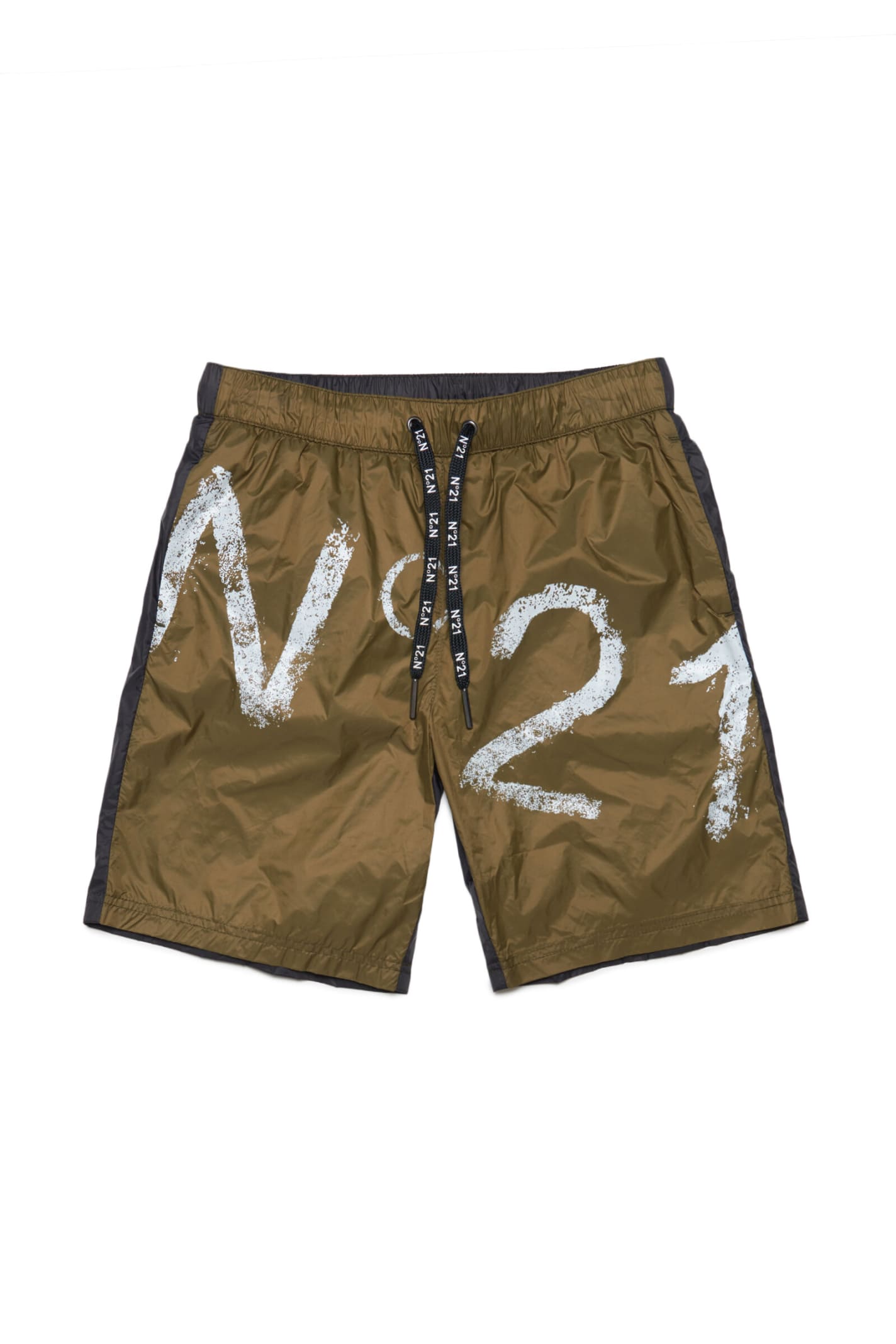 N°21 N21M17M SW BOXER N°21 GREEN AND BLACK TWO-TONE SWIM BOXERS WITH VINTAGE LOGO