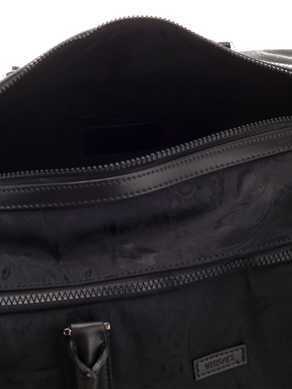 Shop Versace Neo Nylon Jacquard Travel Bag In Black