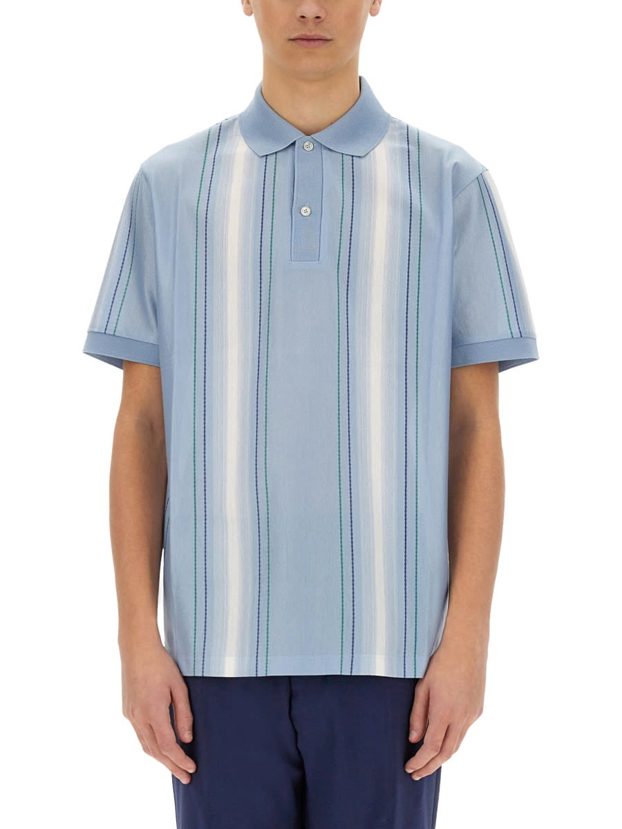 Paul Smith Men Polo Shirt With Vertical Stripes In Azure