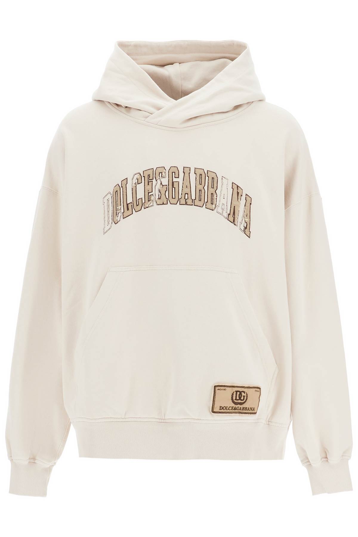 Shop Dolce & Gabbana Hooded Sweatshirt With Embroidered Logo In Pergamena Medio