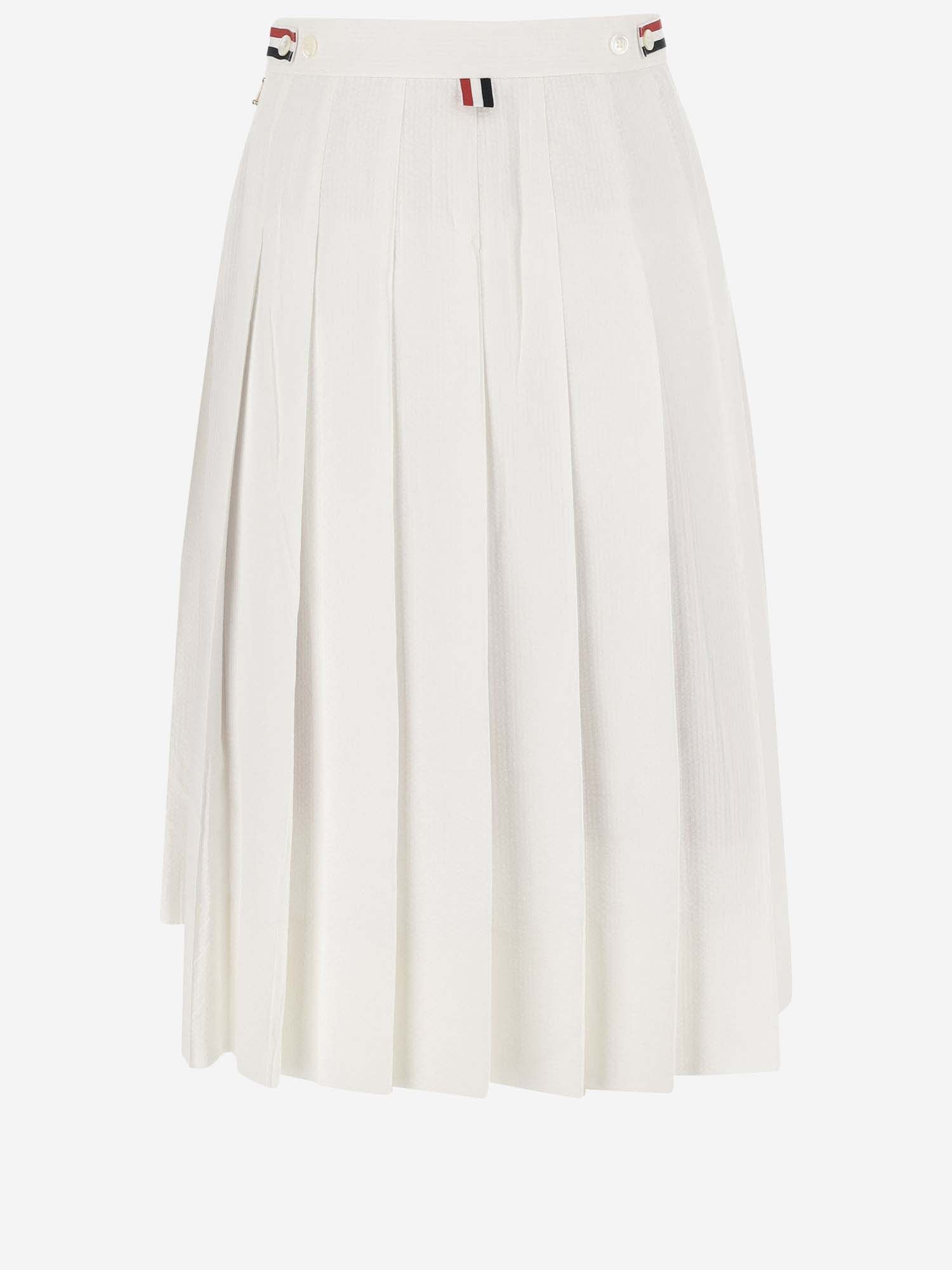Shop Thom Browne Cotton Pleated Midi Skirt In White