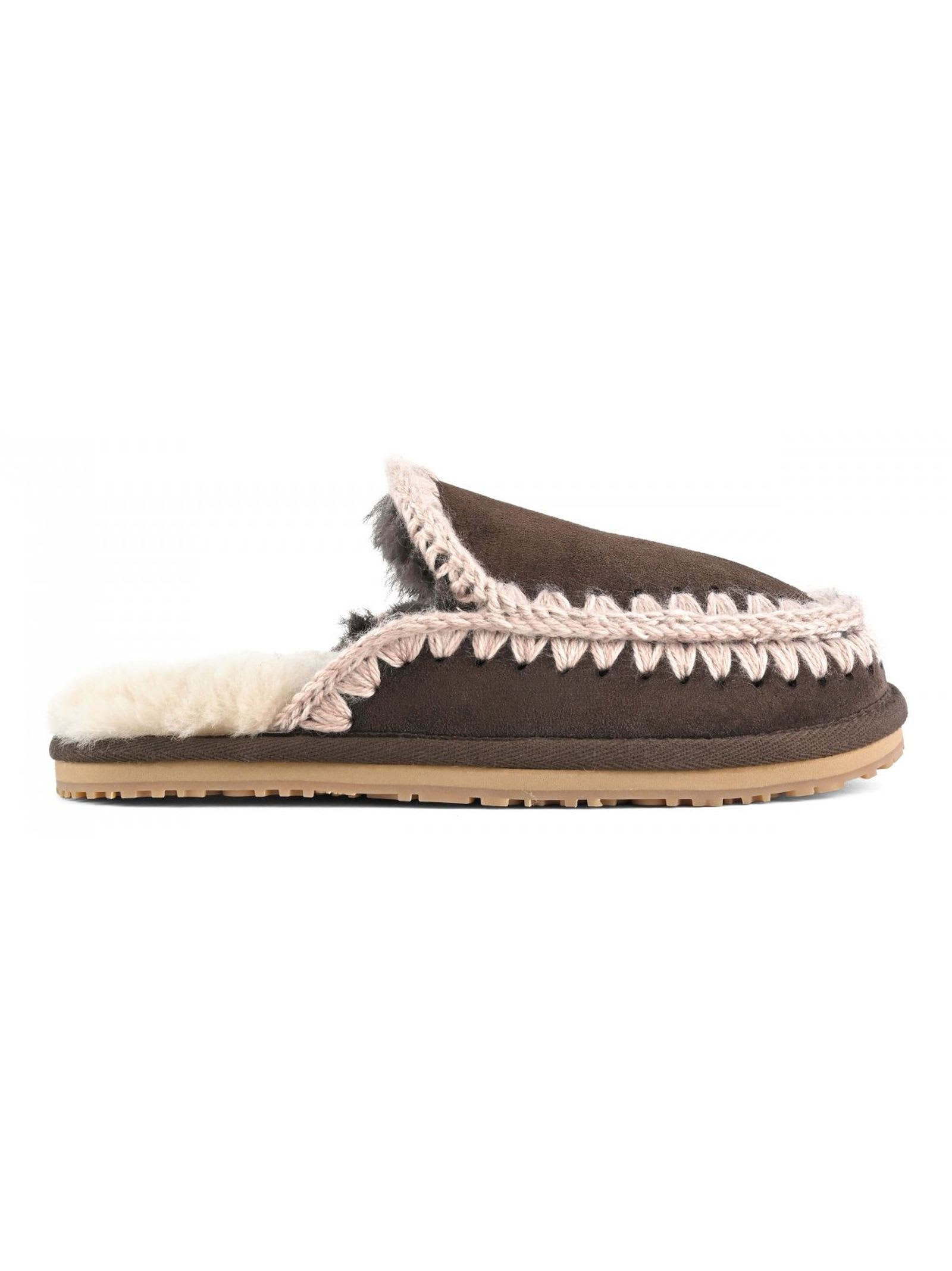 Brown Suede Slipper Full Eskimo Stitch