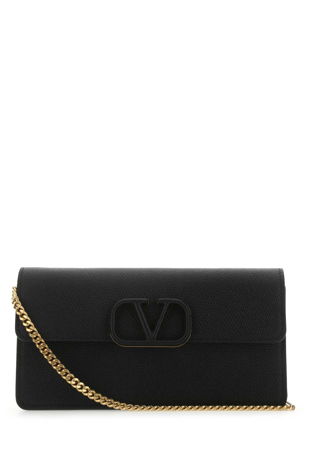 Shop Valentino Black Leather Vlogo Clutch In Nero