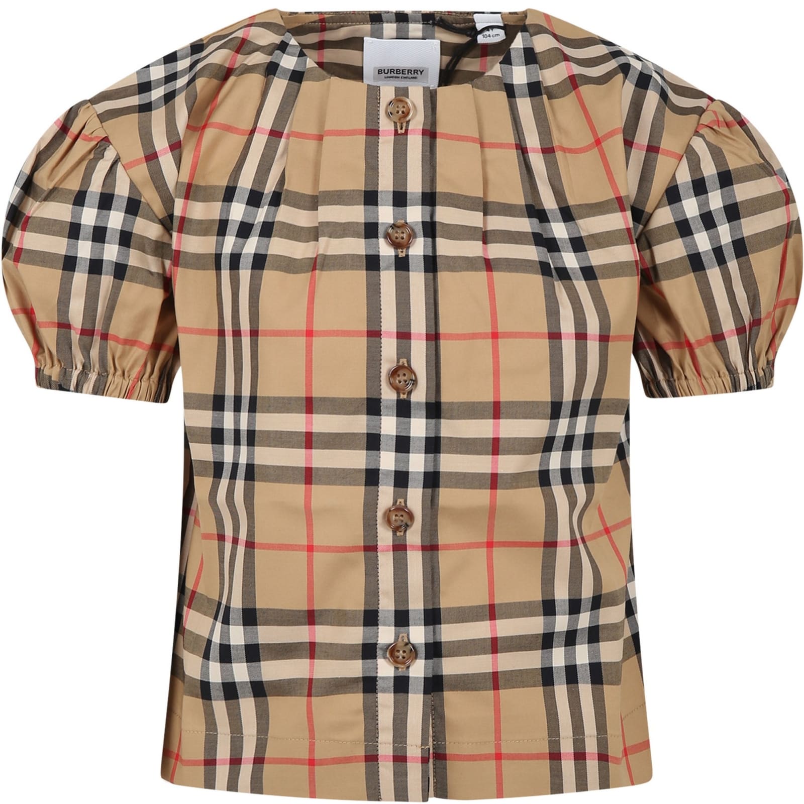 Burberry Beige Shirt For Girl With Iconic Vintage Check