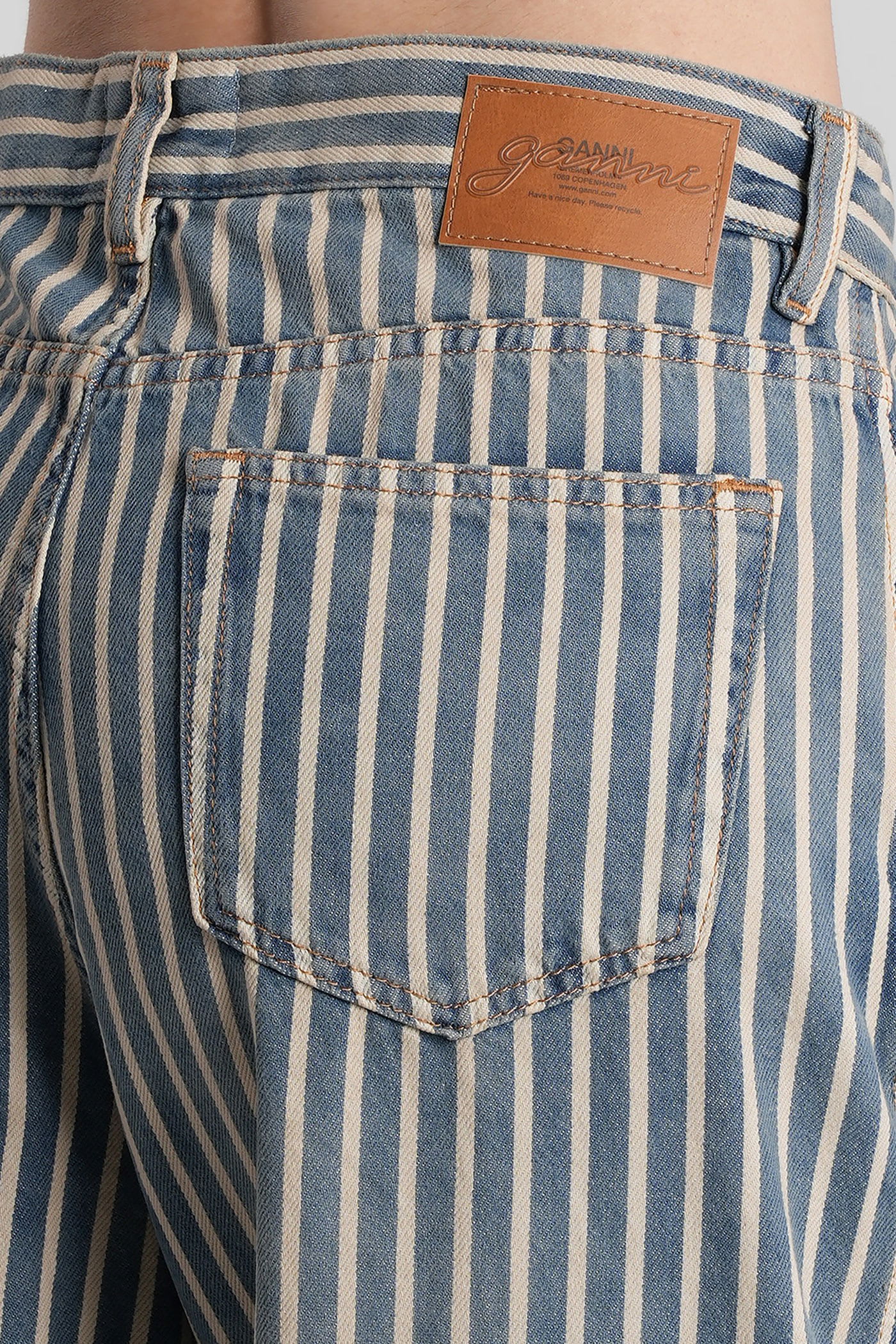 Ganni Light Stripe Denim Carpenter Jeans In Multi