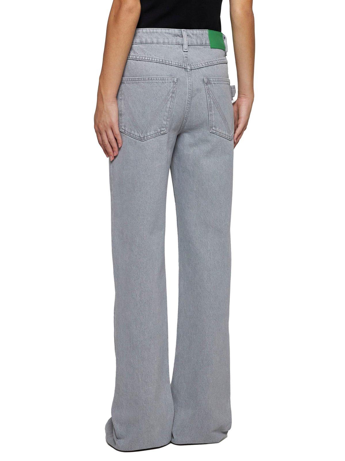 Shop Bottega Veneta Washed Flared Leg Jeans In Lightgrey