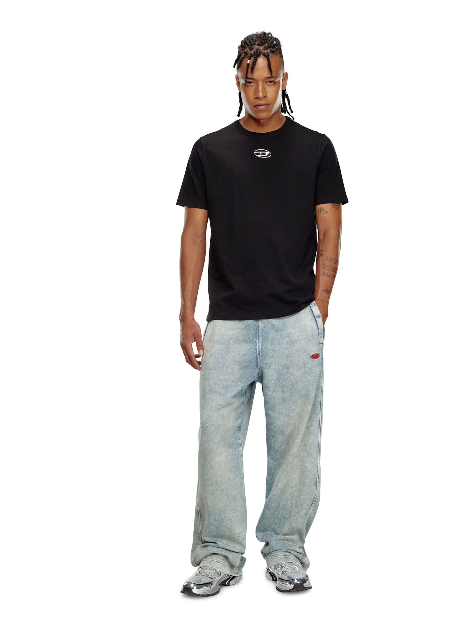 Diesel Just' Black Crewneck T-shirt With Logo Detail In Cotton