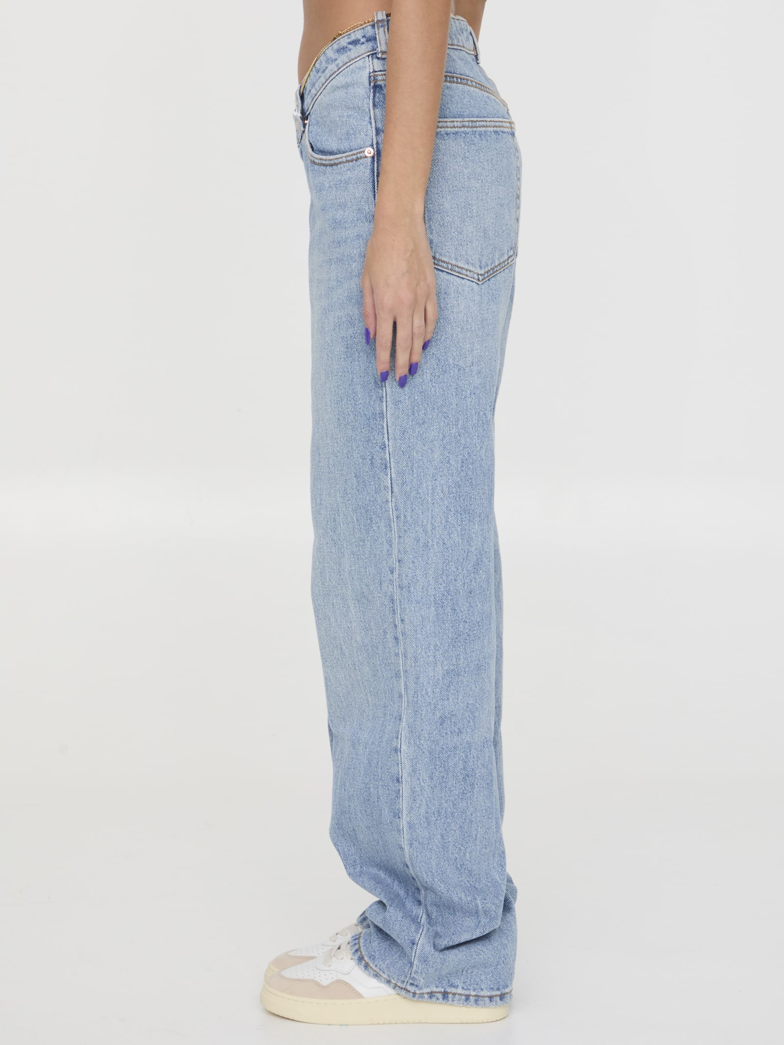 Shop Alexander Wang Denim Jeans With Nameplate In Blu Denim Chiaro
