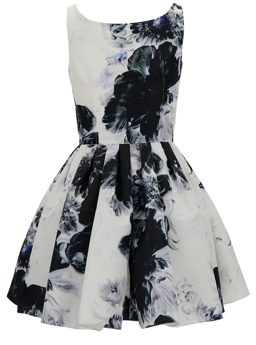 Alexander Mcqueen Mini White And Black Dress With All-over Chiaroscuro Print In Polyfaille Woman In Multicolor